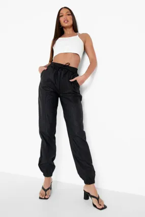 Tall Faux Leather Seam Front Joggers