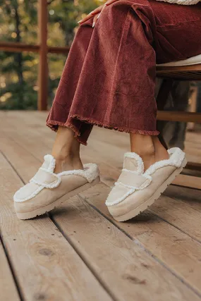 The Anna Faux Suede Slipper in Light Beige