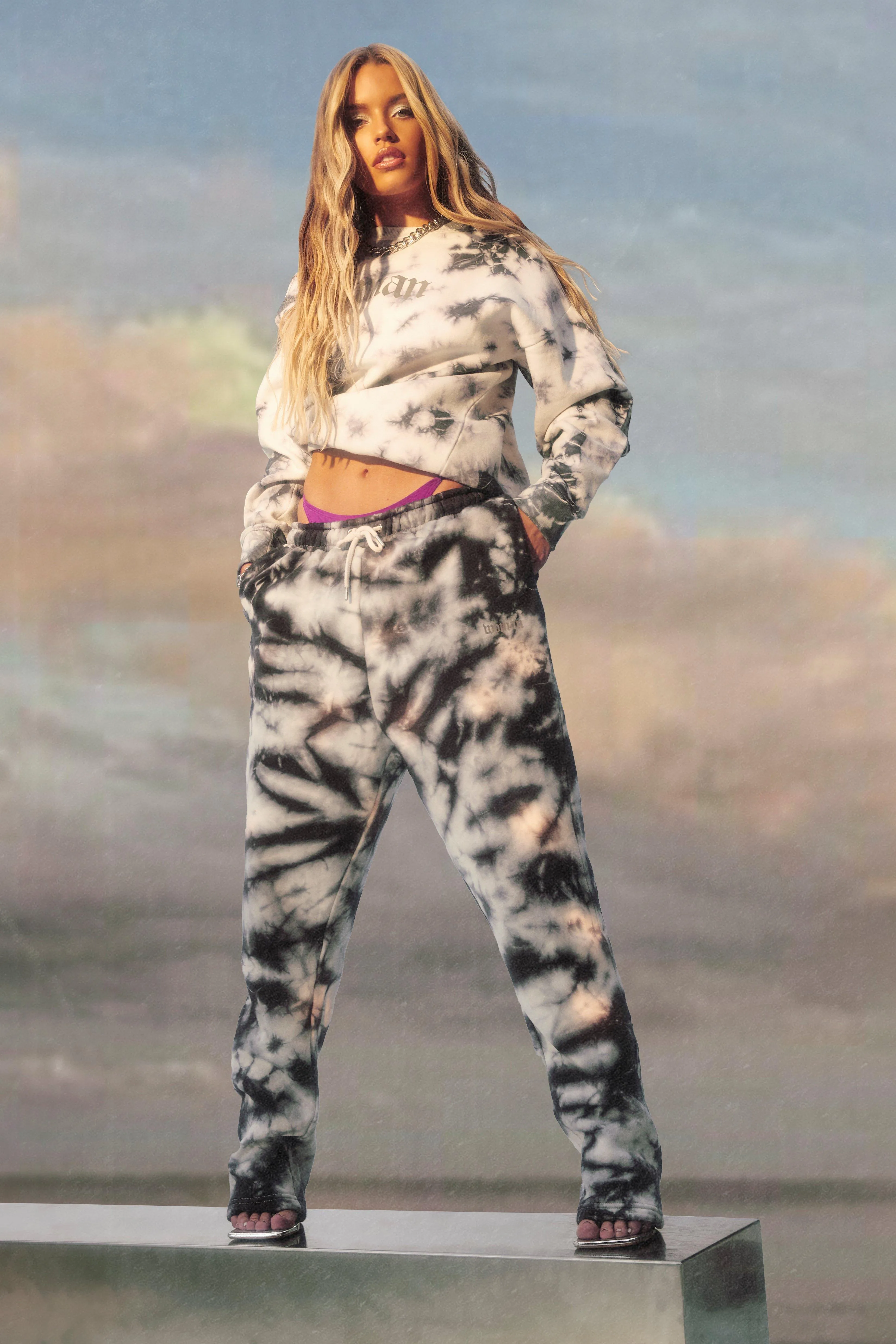 Tie Dye Reflective Woman Straight Leg Joggers