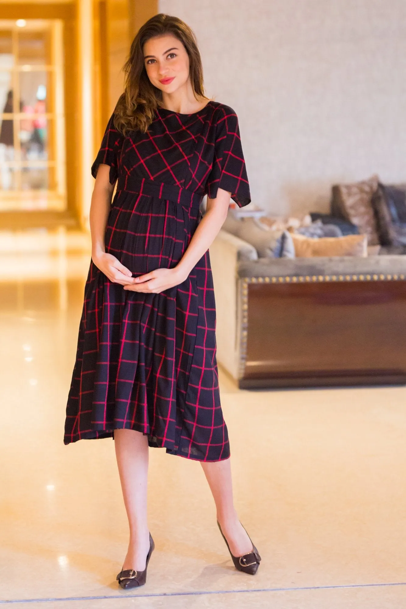 Timeless Plaid Maternity & Nursing Dress