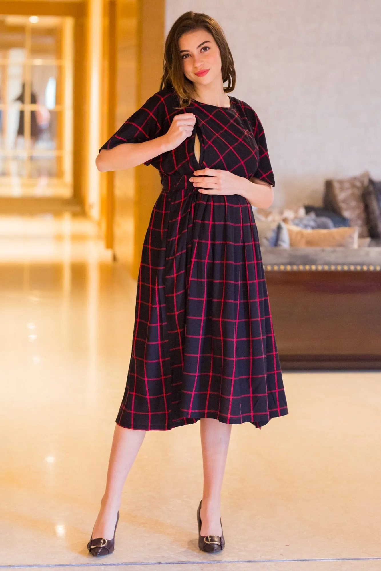 Timeless Plaid Maternity & Nursing Dress