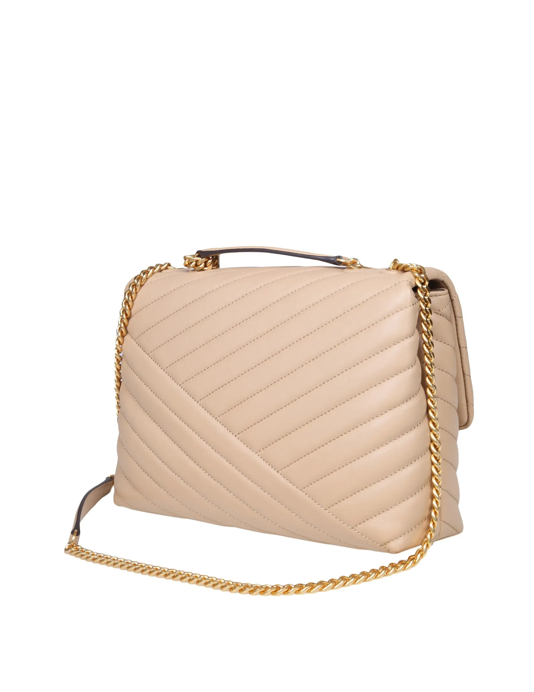 TORY BURCH KIRA CREVON SHOULDER BAG IN DESERT COLOR LEATHER