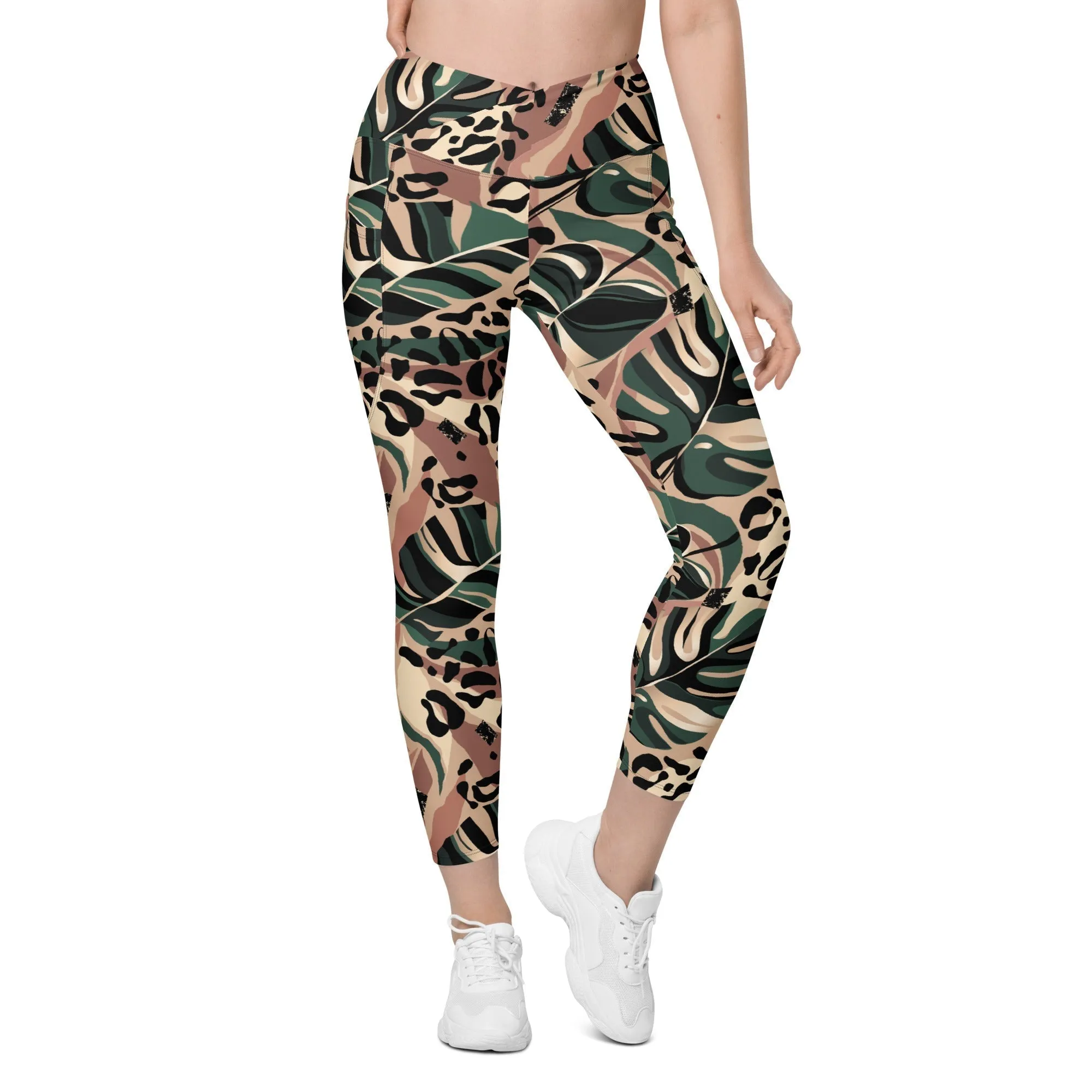 Tropical Leopard Crossover Leggings With Pockets