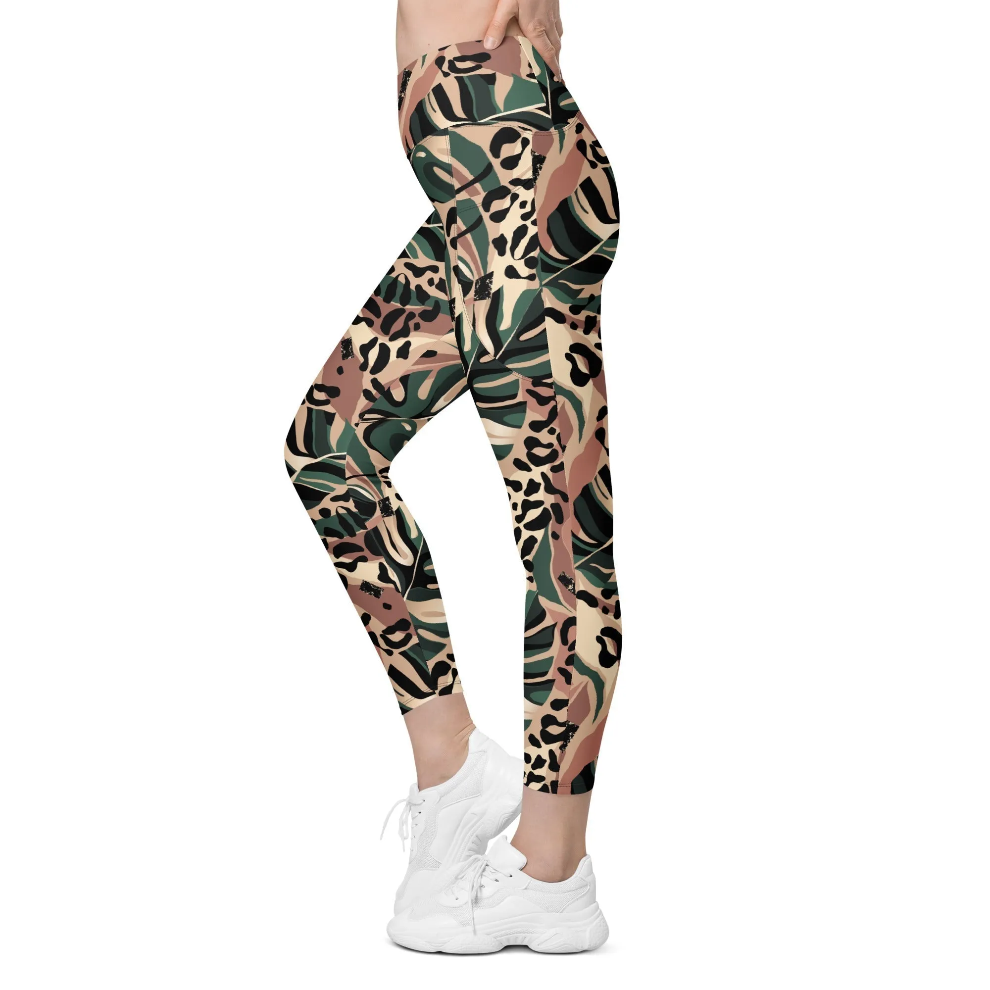 Tropical Leopard Crossover Leggings With Pockets