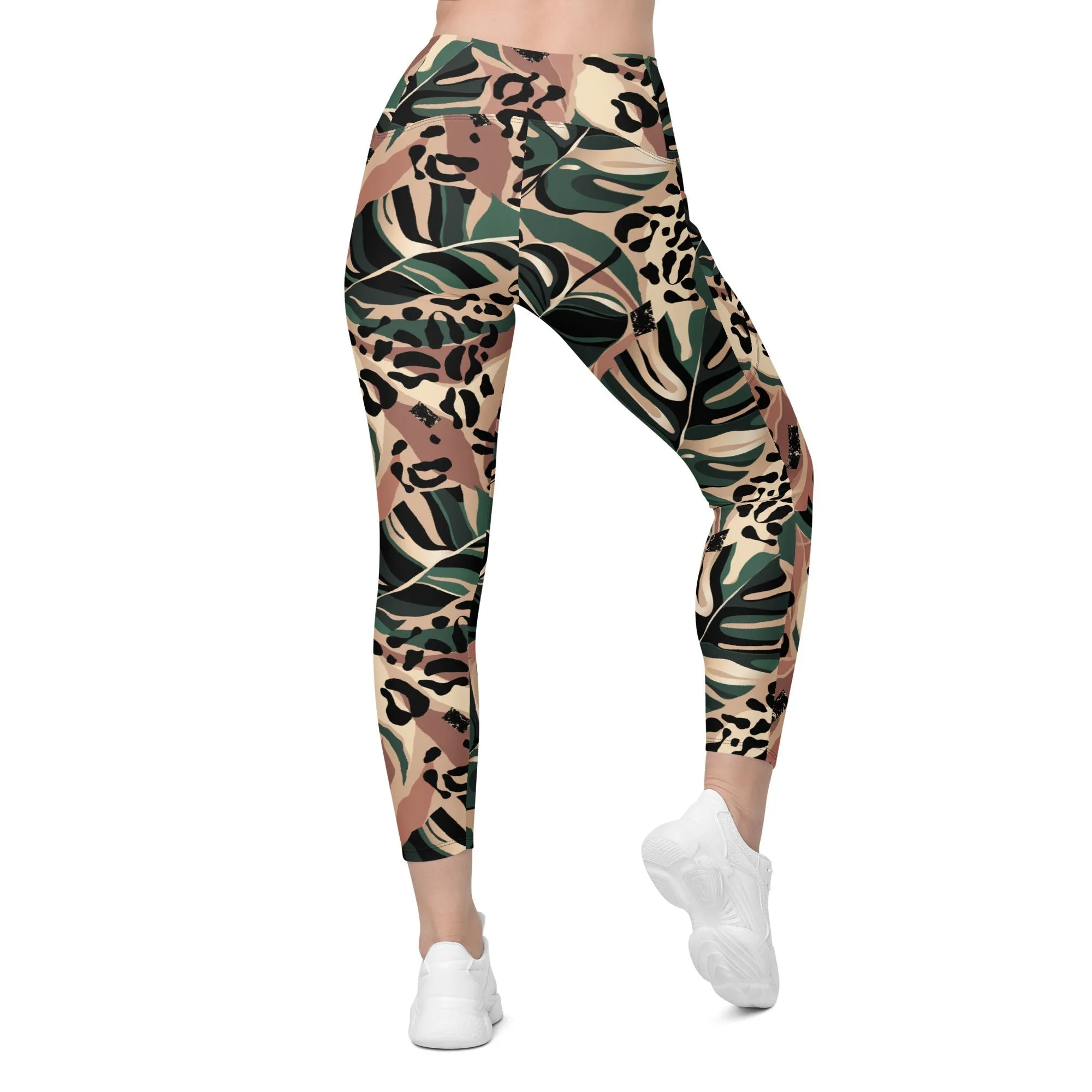 Tropical Leopard Crossover Leggings With Pockets