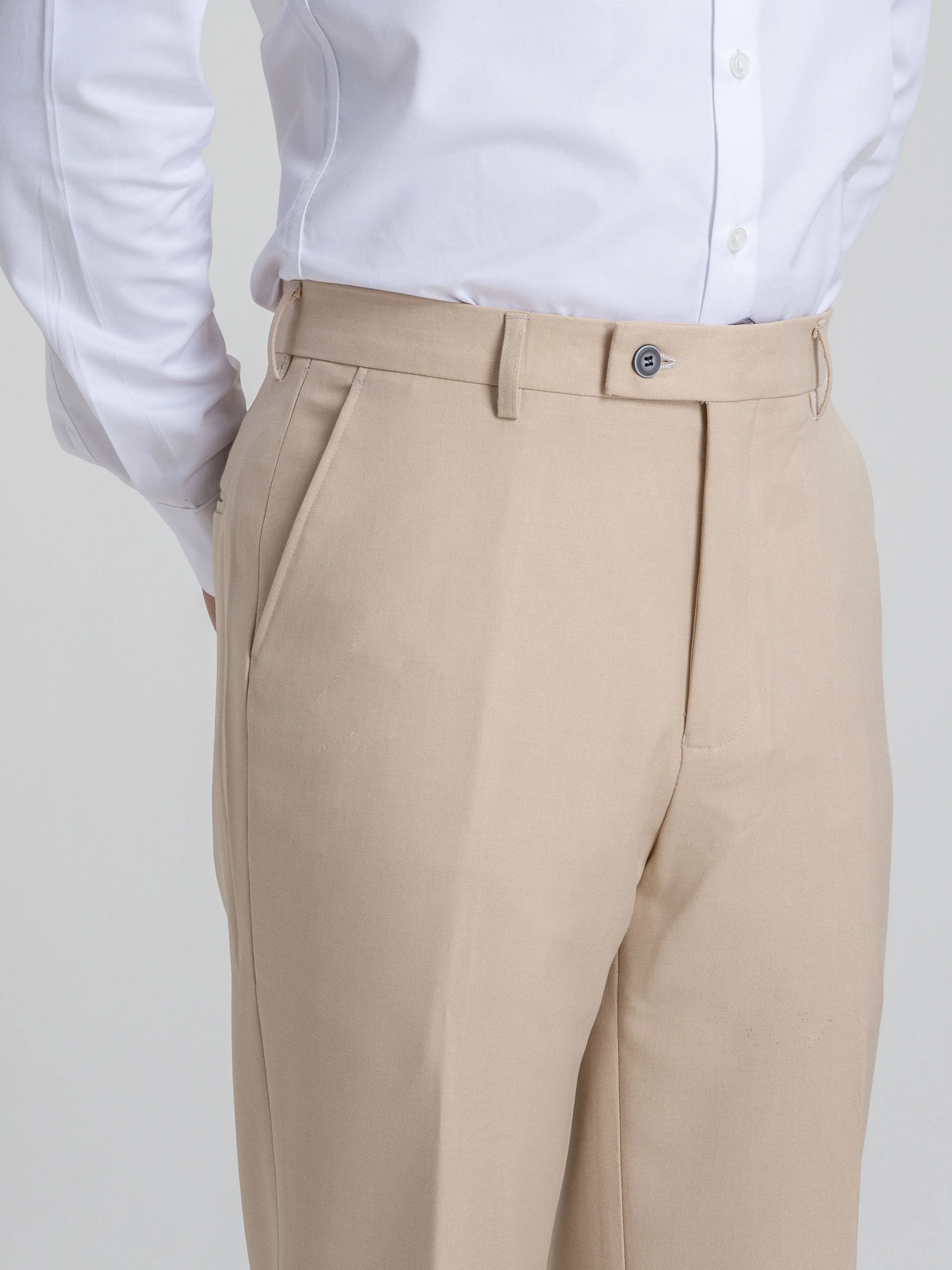 Trousers With Belt Loop - Beige Plain (Stretchable)