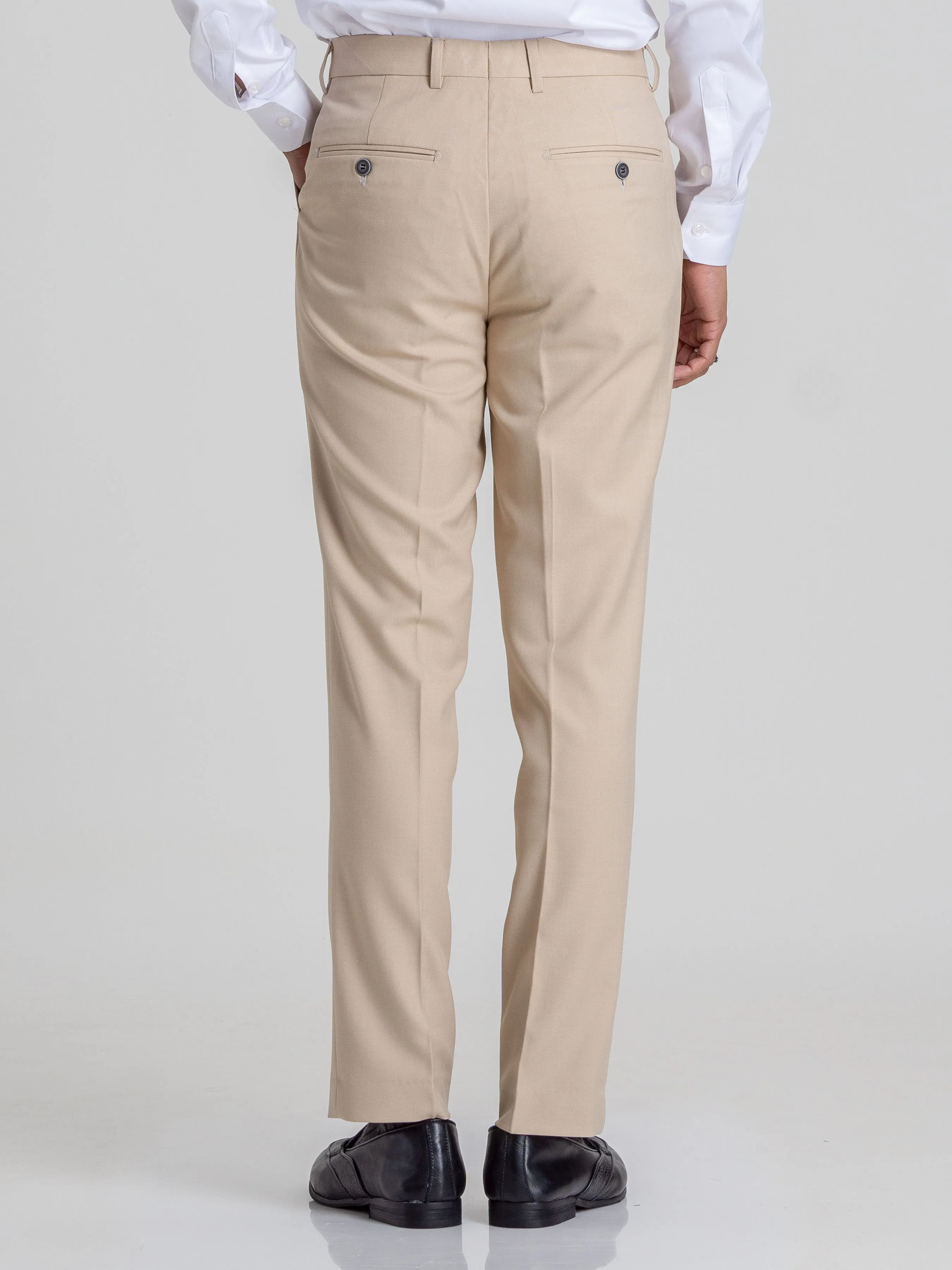 Trousers With Belt Loop - Beige Plain (Stretchable)