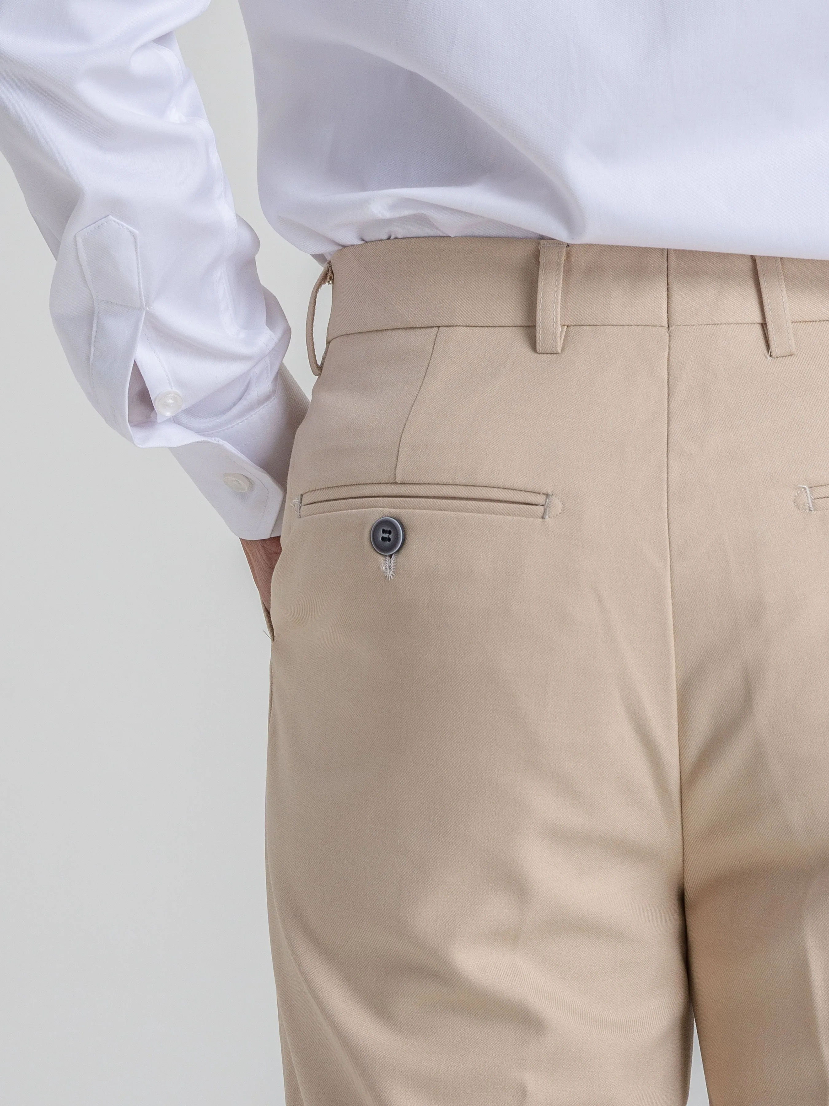 Trousers With Belt Loop - Beige Plain (Stretchable)