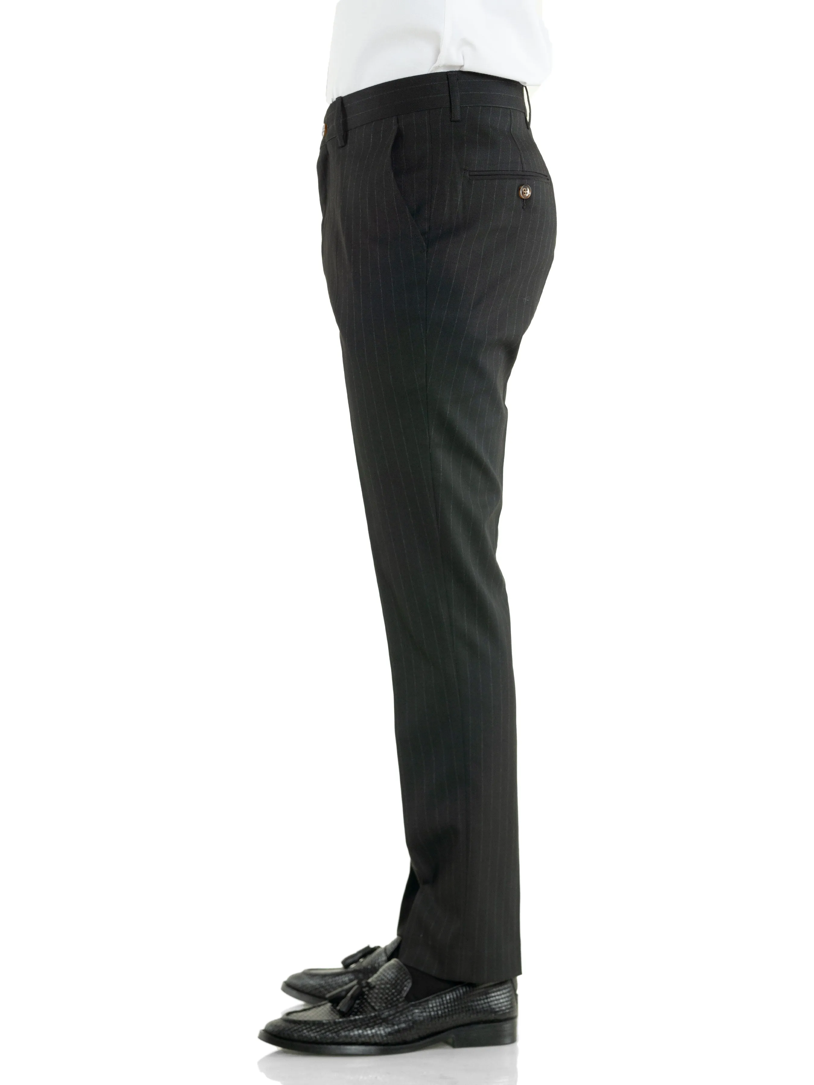 Trousers With Belt Loop -  Black Pinstripes (Stretchable)