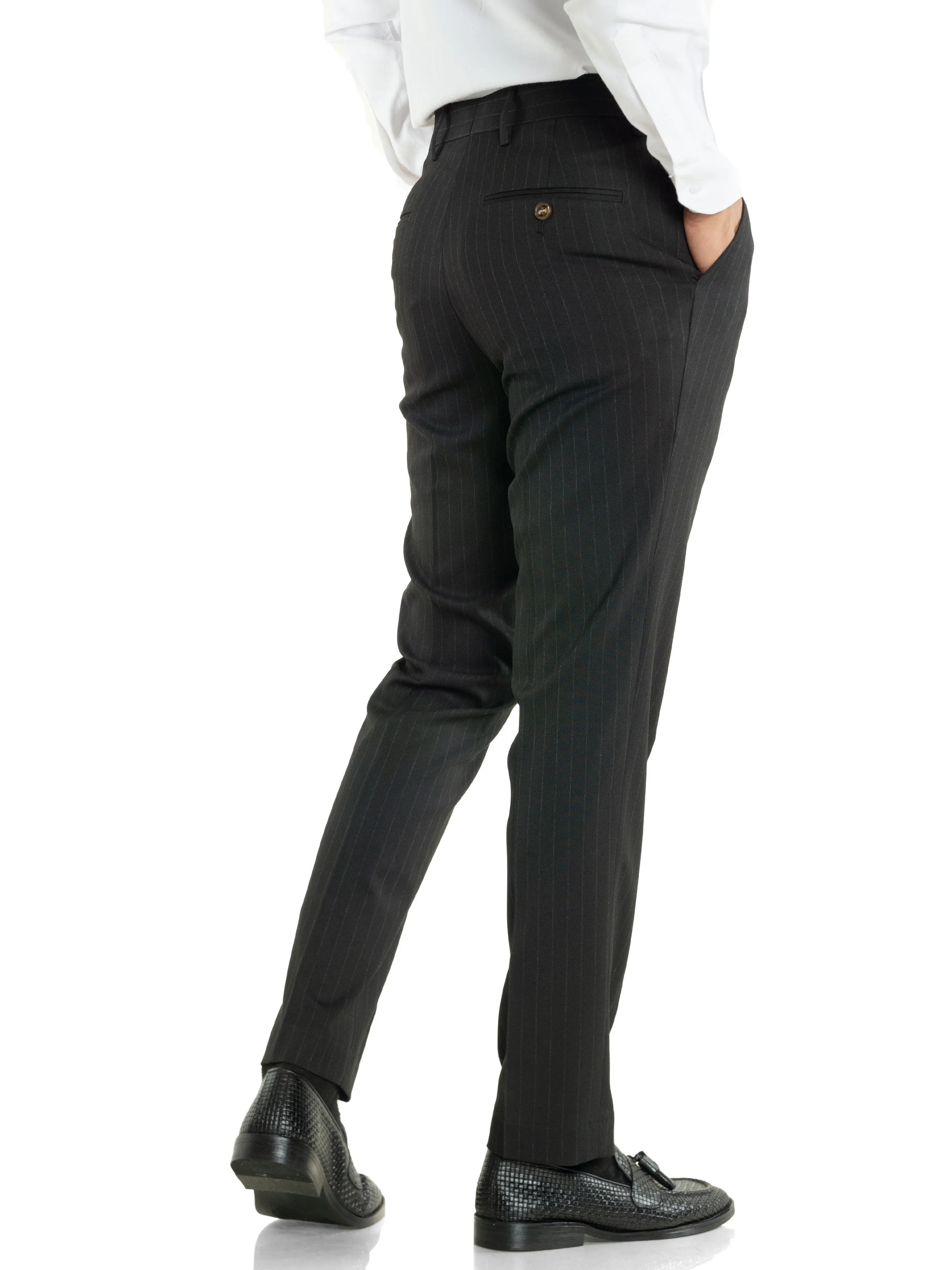 Trousers With Belt Loop -  Black Pinstripes (Stretchable)