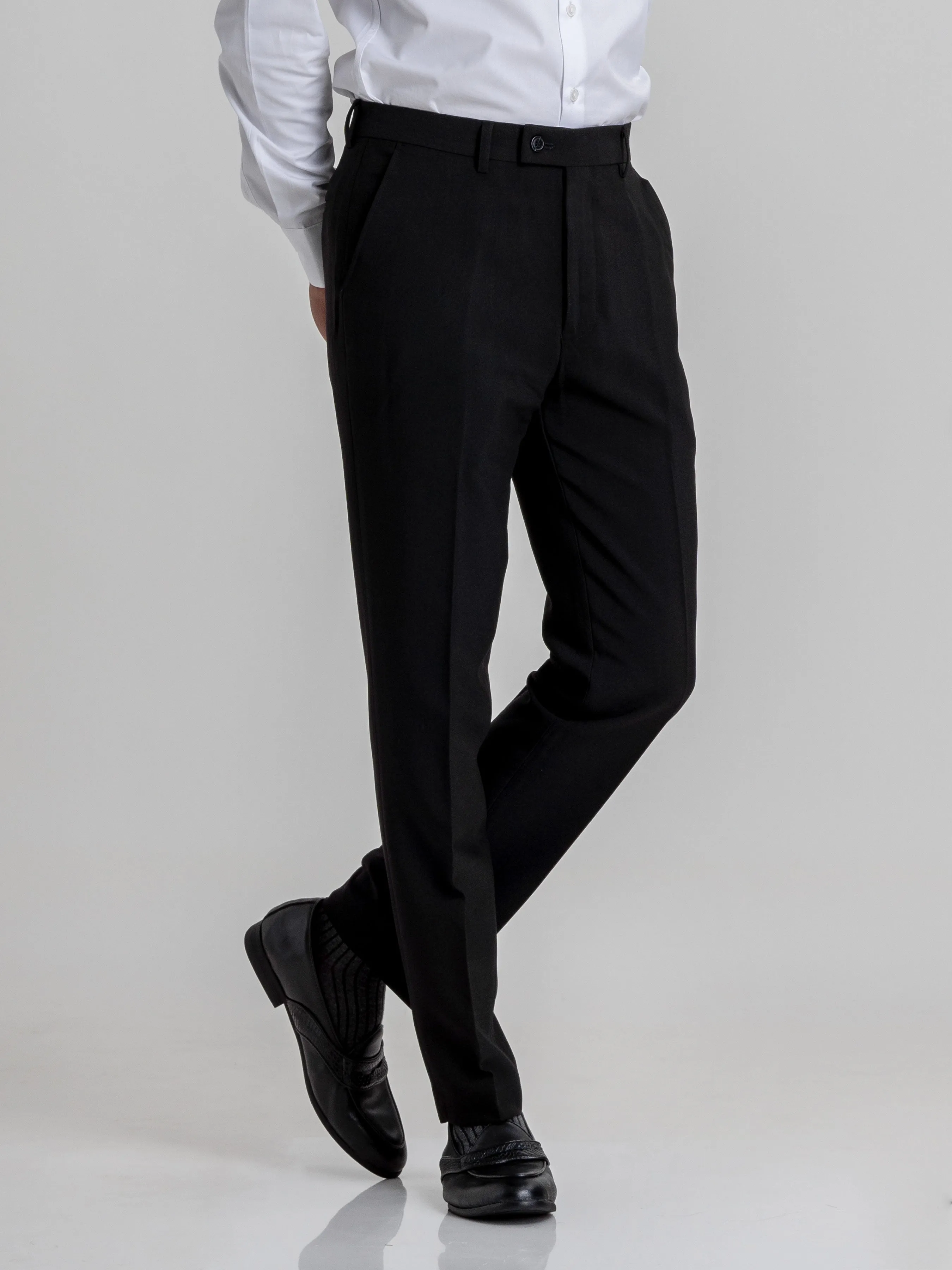 Trousers With Belt Loop - Black Plain (Stretchable)