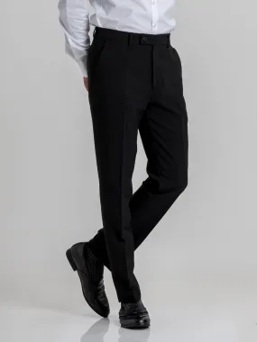 Trousers With Belt Loop - Black Plain (Stretchable)