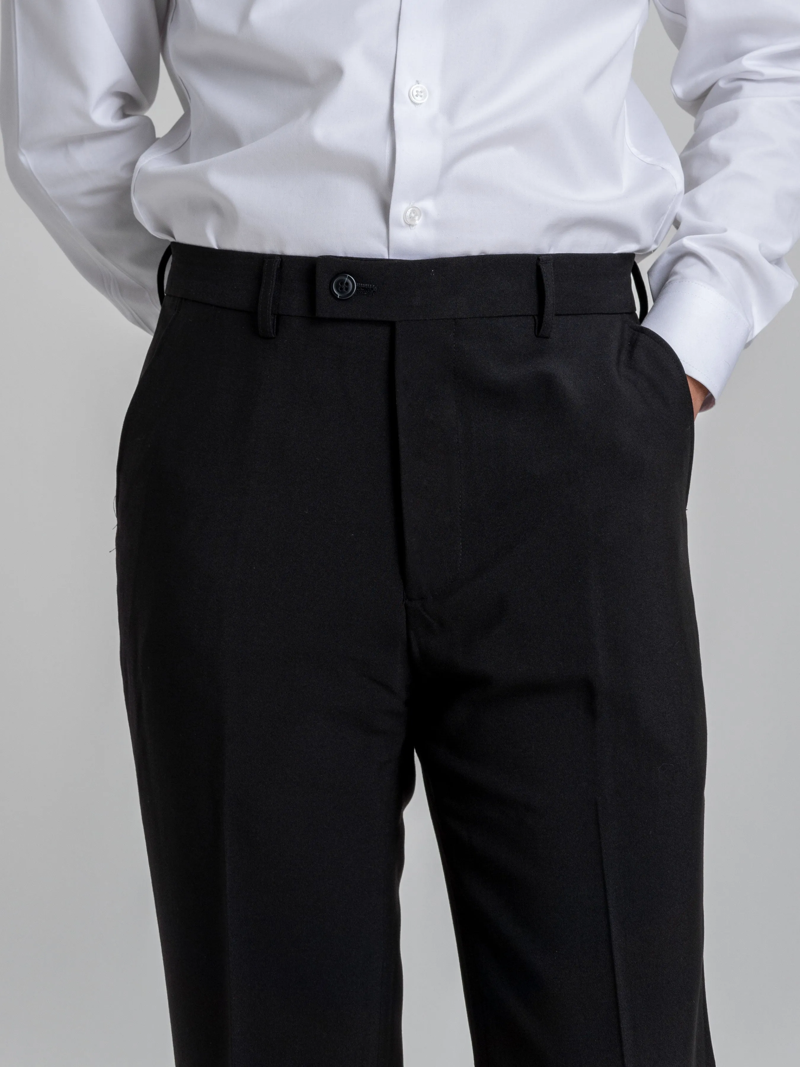 Trousers With Belt Loop - Black Plain (Stretchable)