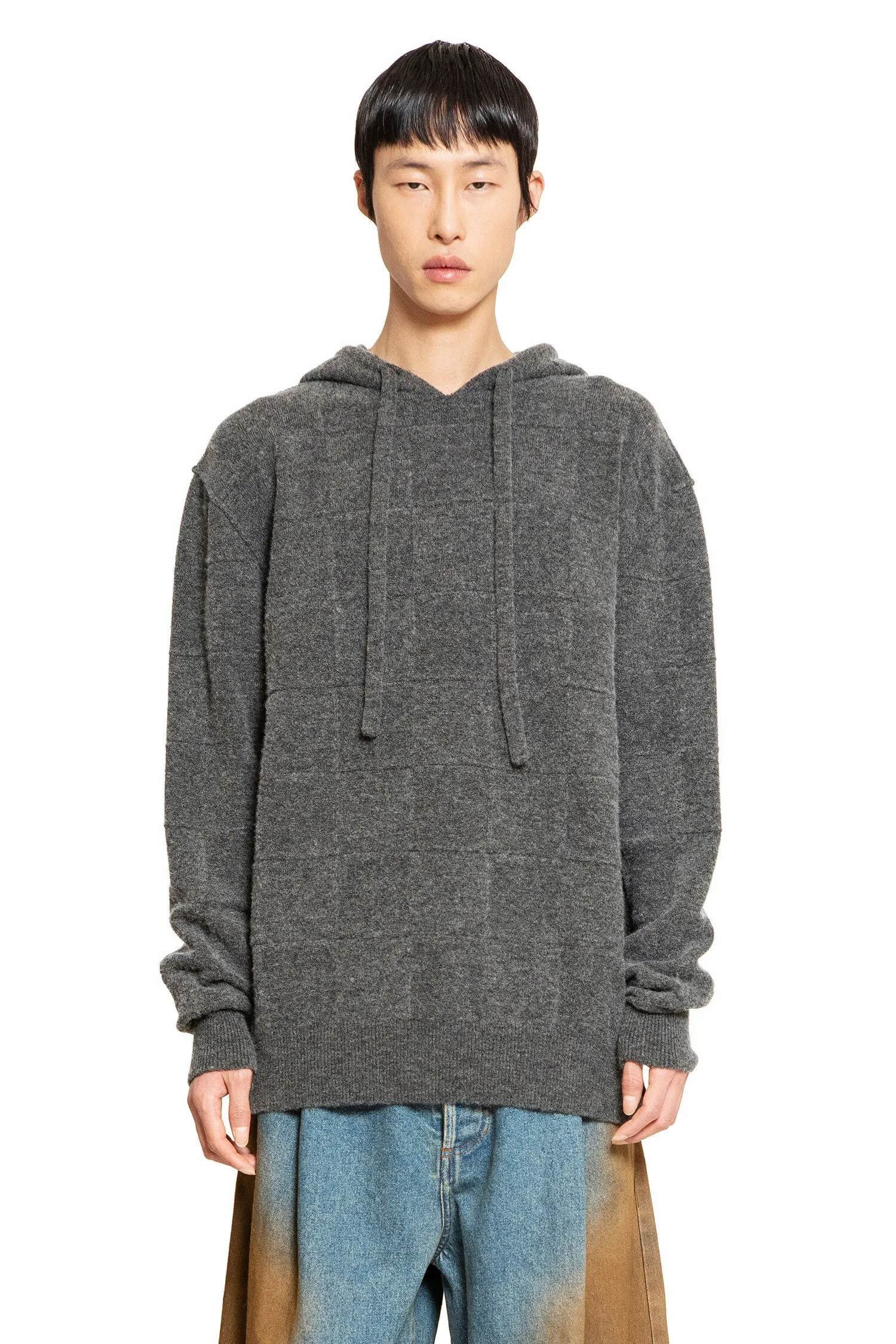 uma wang checkered stretch wool cashmere hoodie