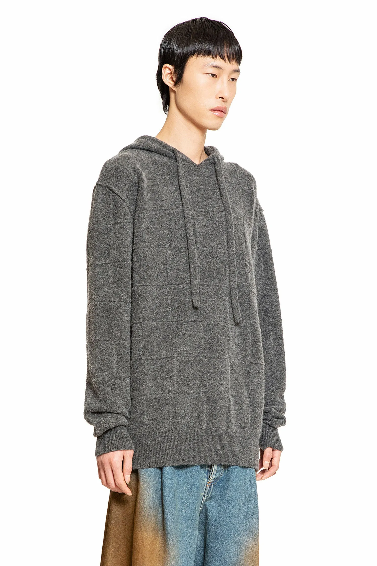 uma wang checkered stretch wool cashmere hoodie