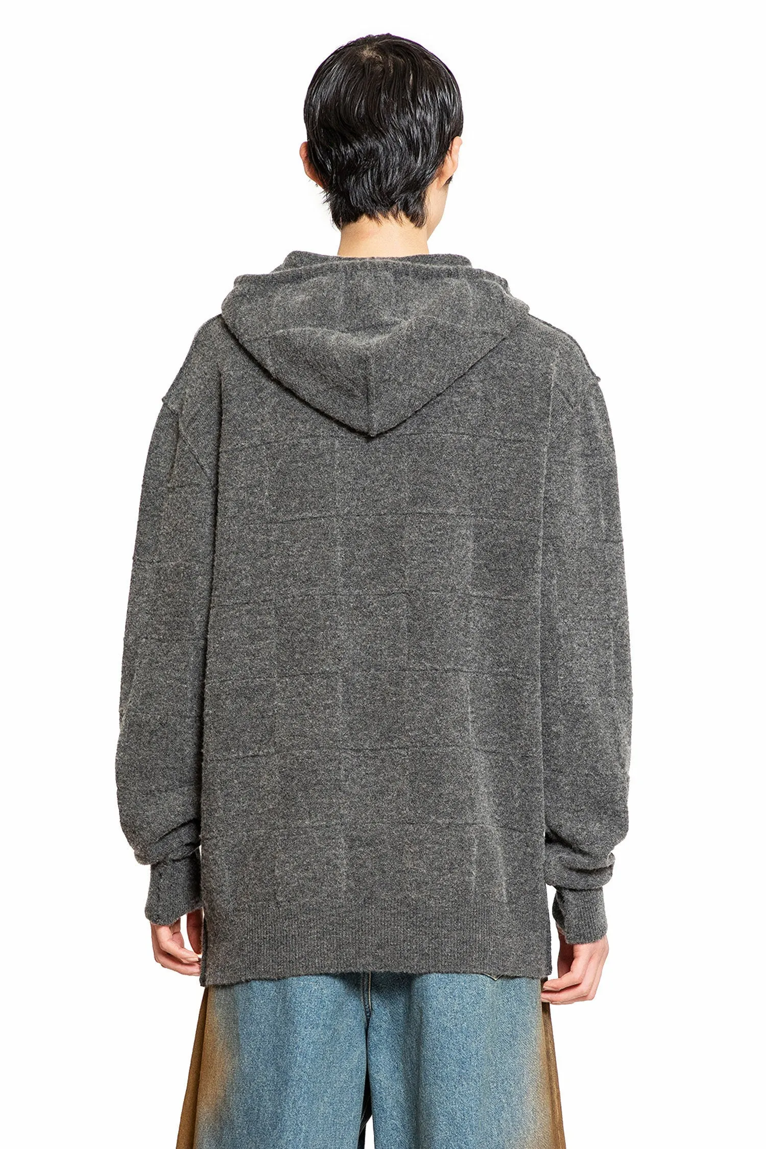 uma wang checkered stretch wool cashmere hoodie