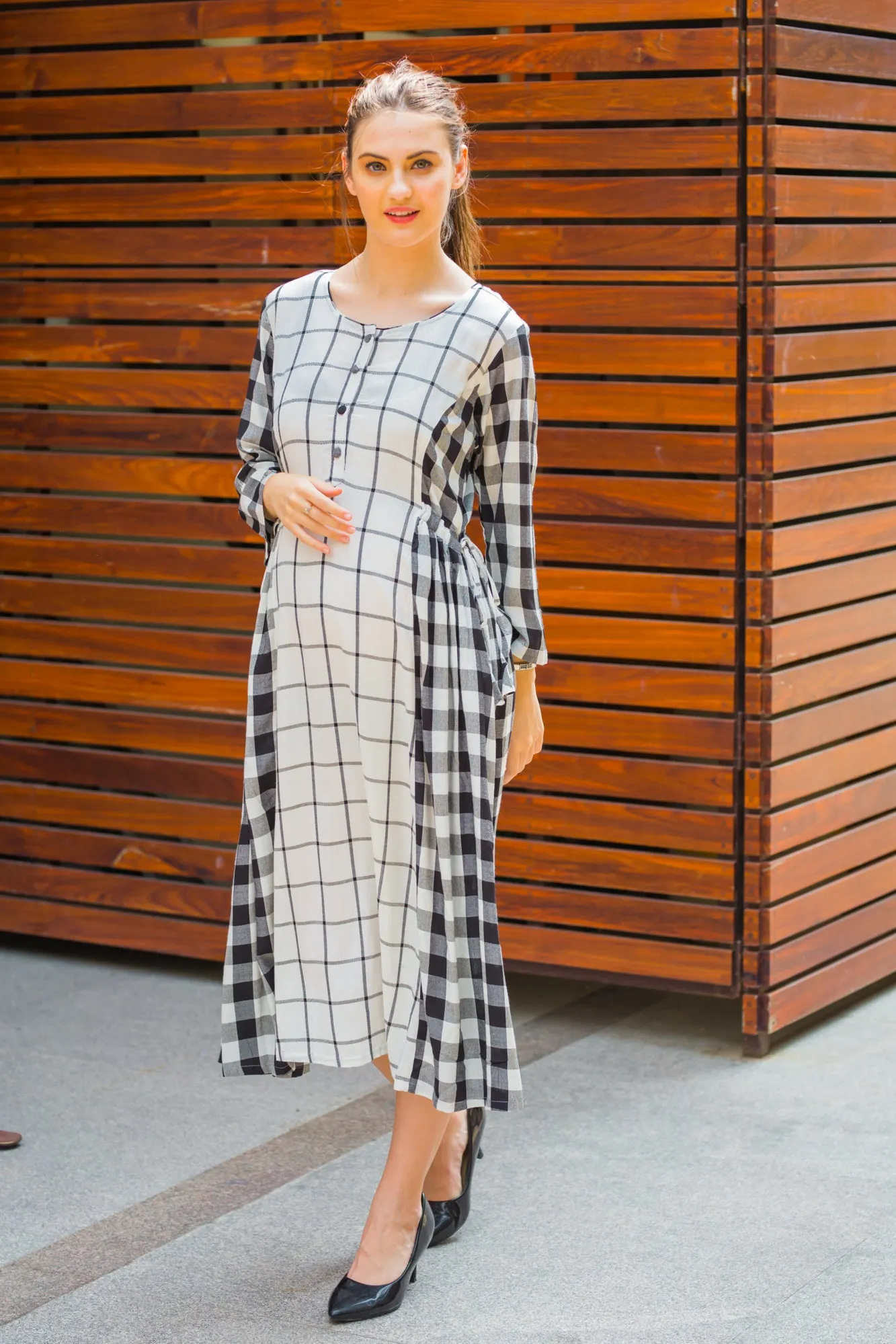 Universal Viscose Plaid Maternity & Nursing Dress