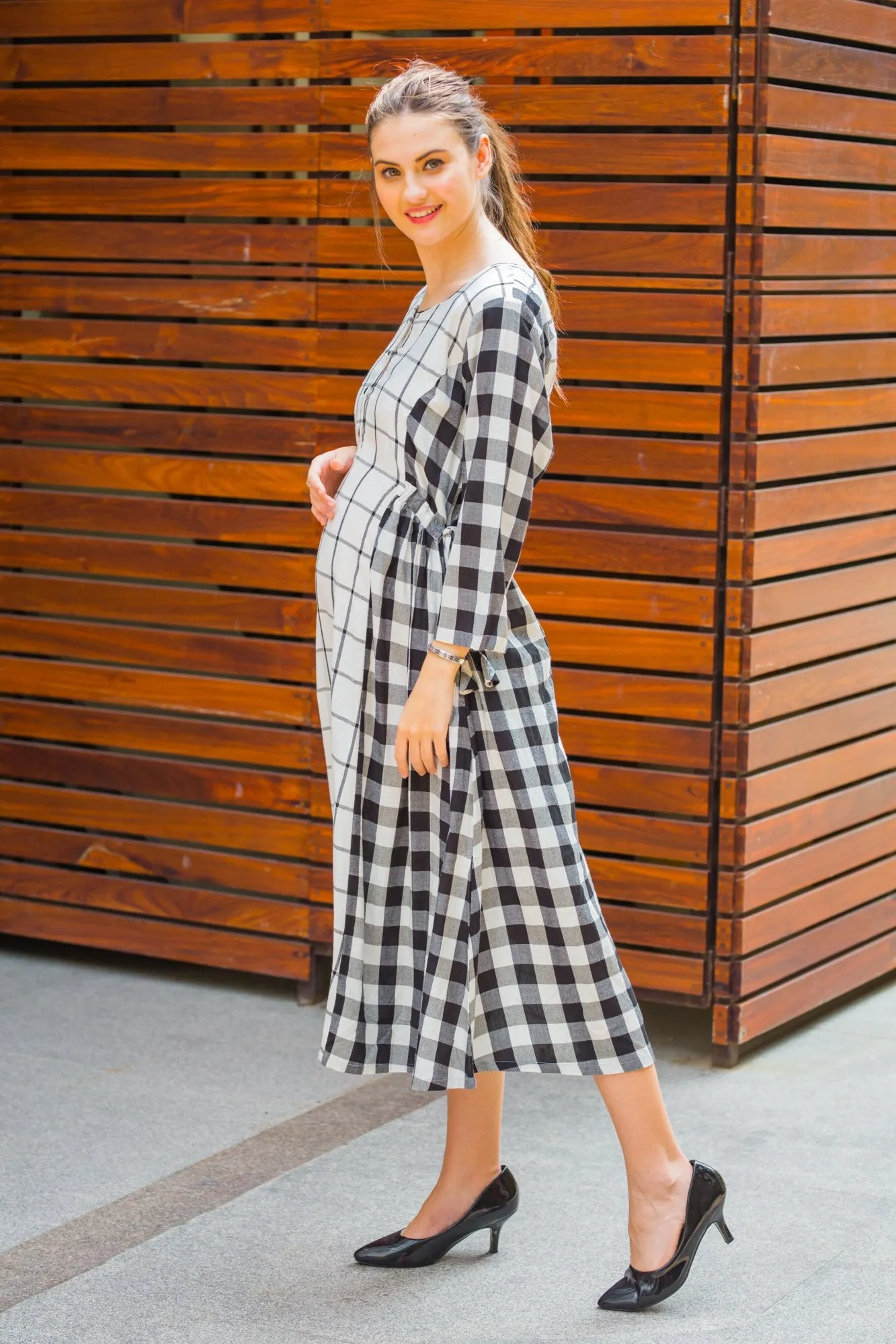 Universal Viscose Plaid Maternity & Nursing Dress