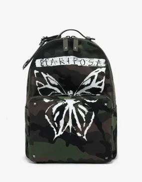 Valentino Garavani Green Camo 'Mariposa' Print Canvas Backpack