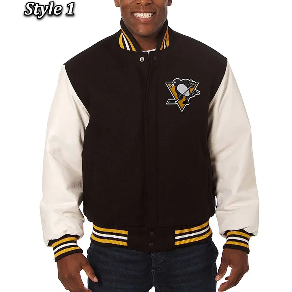 Varsity Pittsburgh Penguins Black and White Two-Tone Jacket