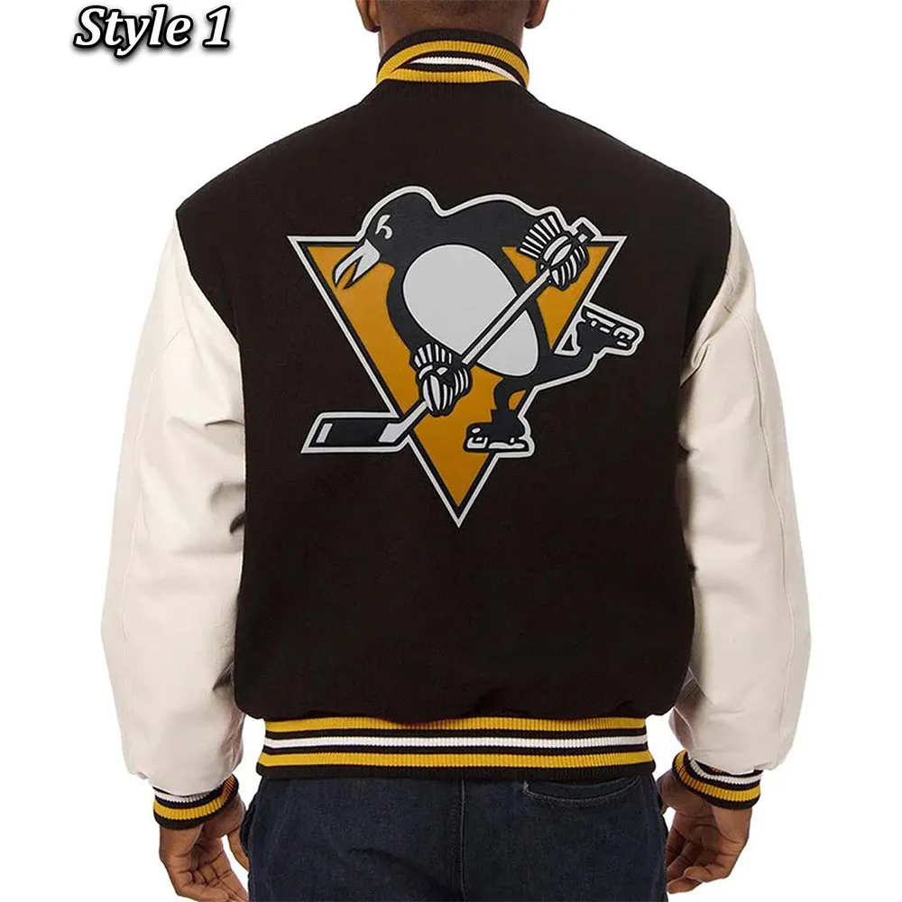 Varsity Pittsburgh Penguins Black and White Two-Tone Jacket