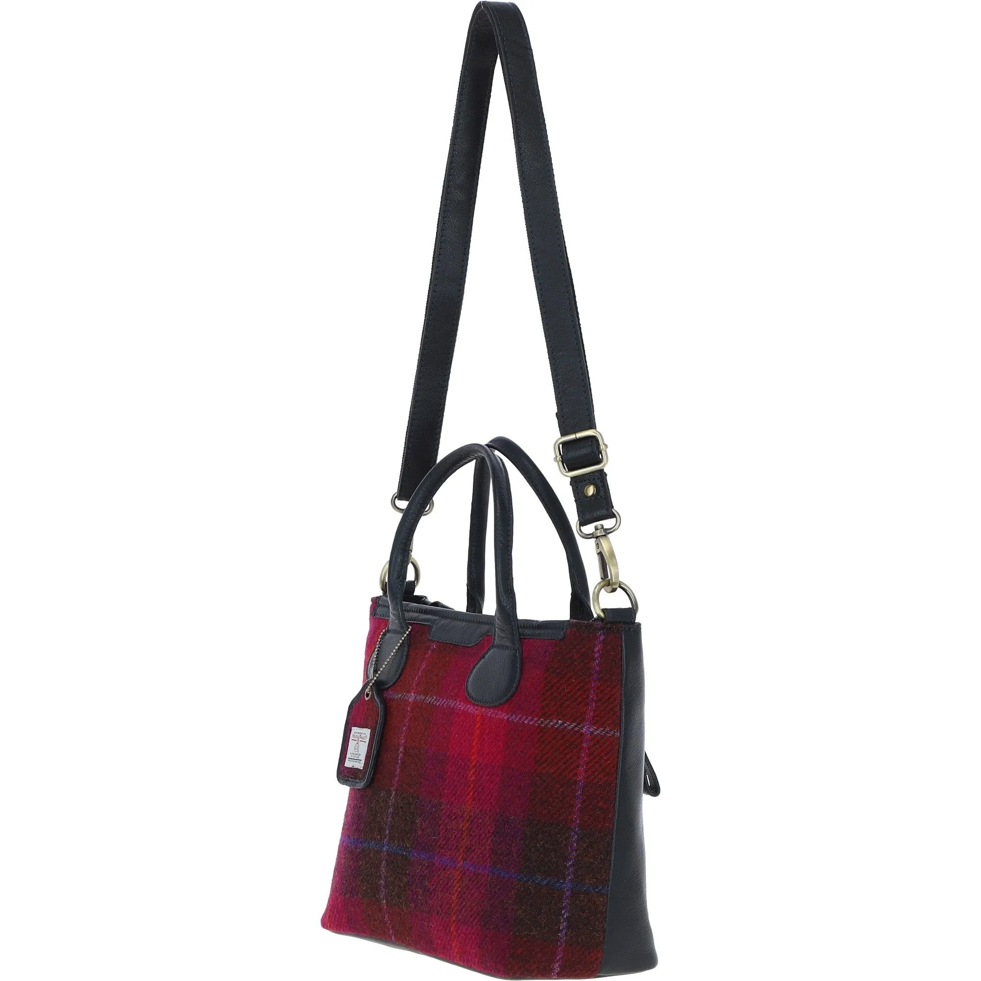 Versatile Ashwood Leather & Harris Tweed Shoulder Bag Navy/Pink: TW-22-06-NP