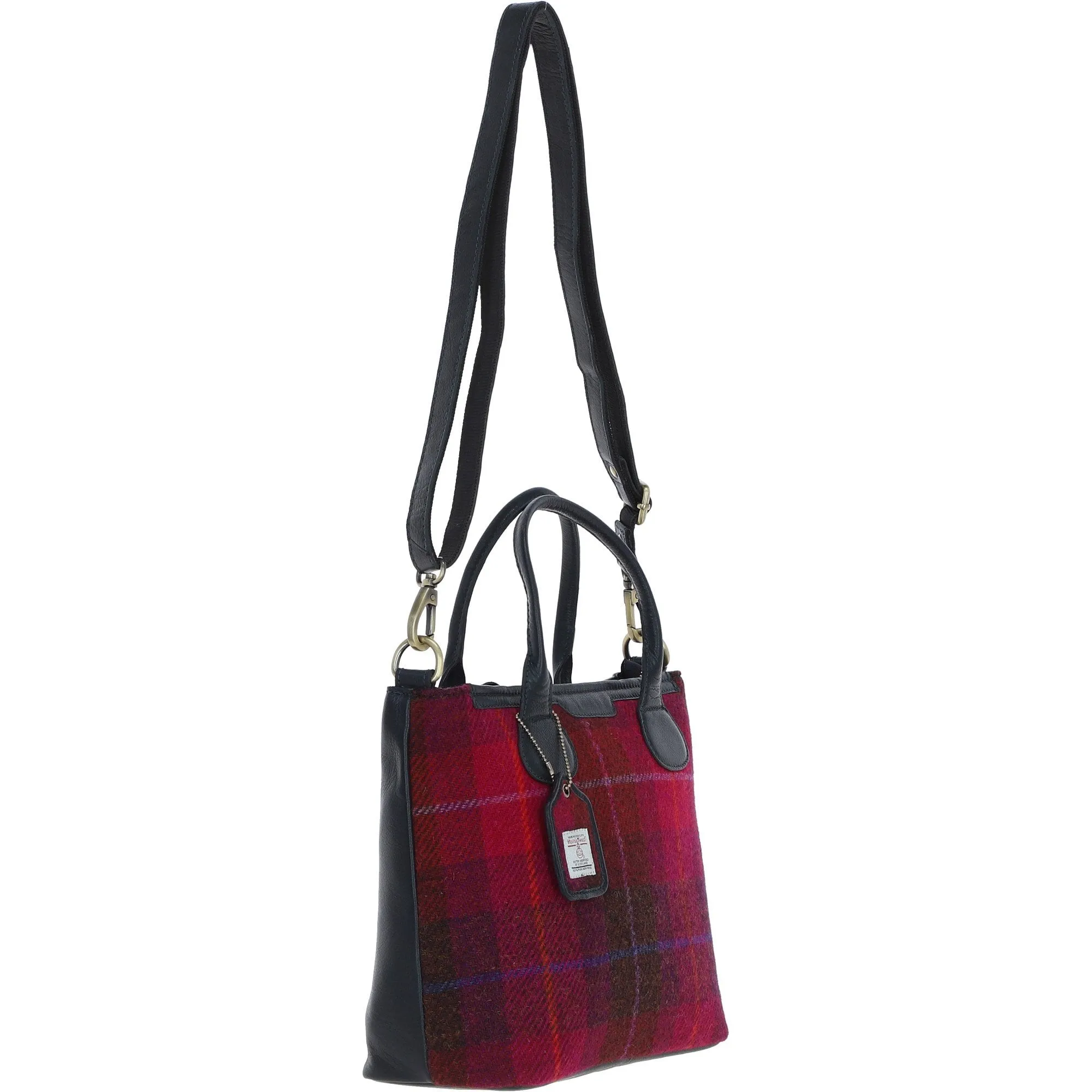 Versatile Ashwood Leather & Harris Tweed Shoulder Bag Navy/Pink: TW-22-06-NP