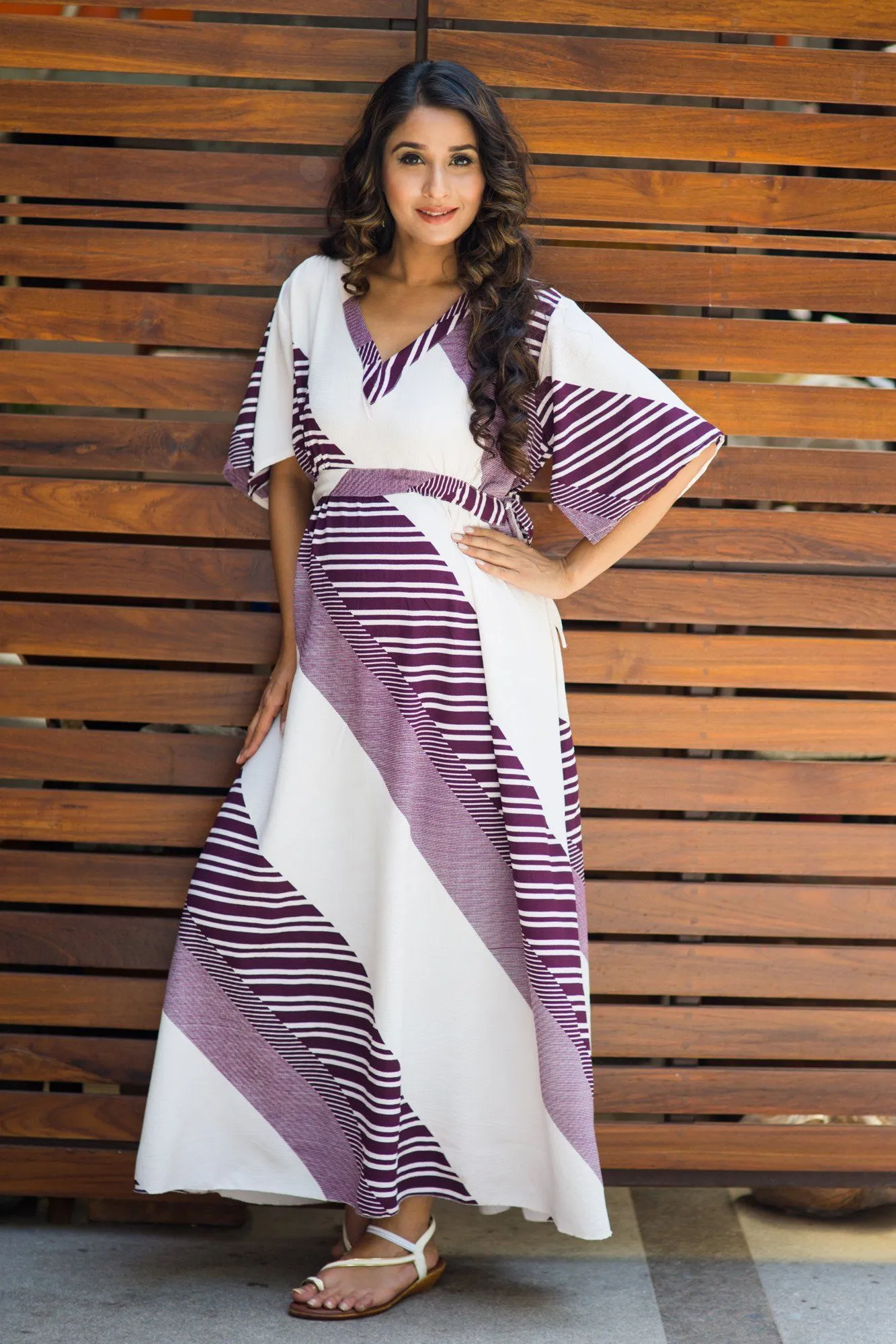 Violet Striped Maternity Kimono Dress