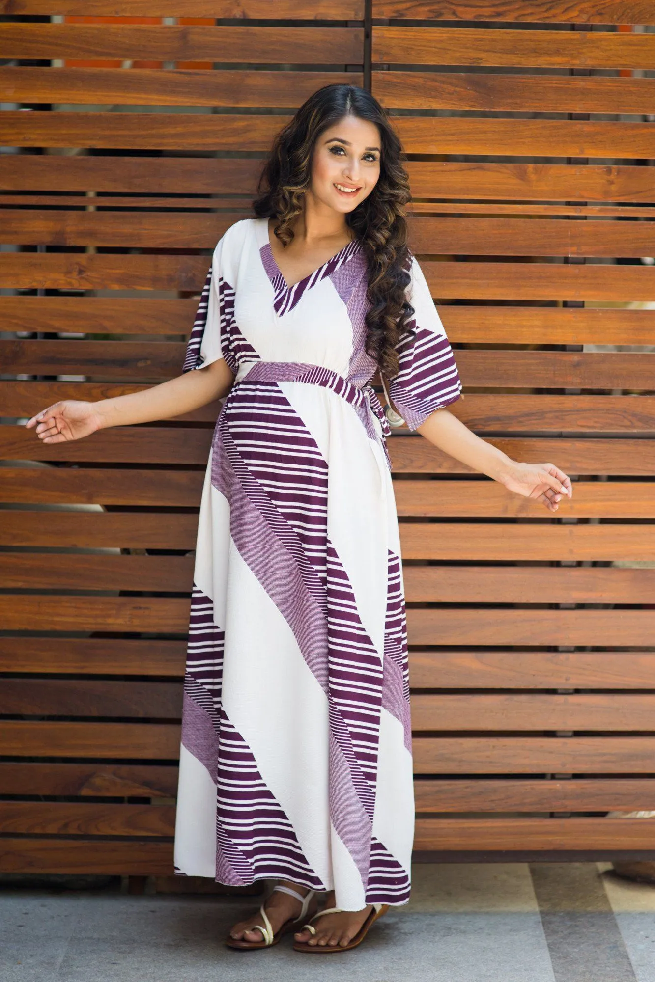 Violet Striped Maternity Kimono Dress