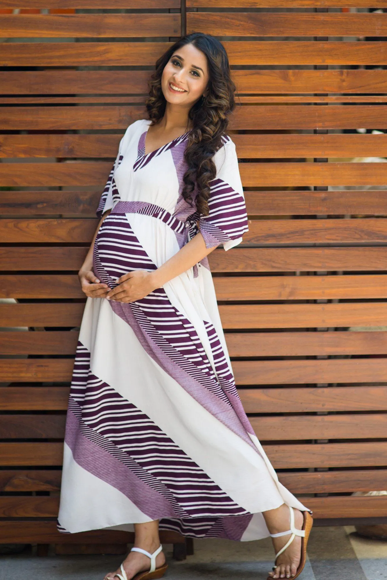 Violet Striped Maternity Kimono Dress