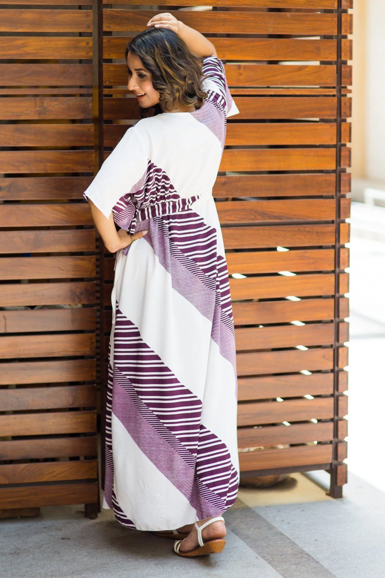 Violet Striped Maternity Kimono Dress