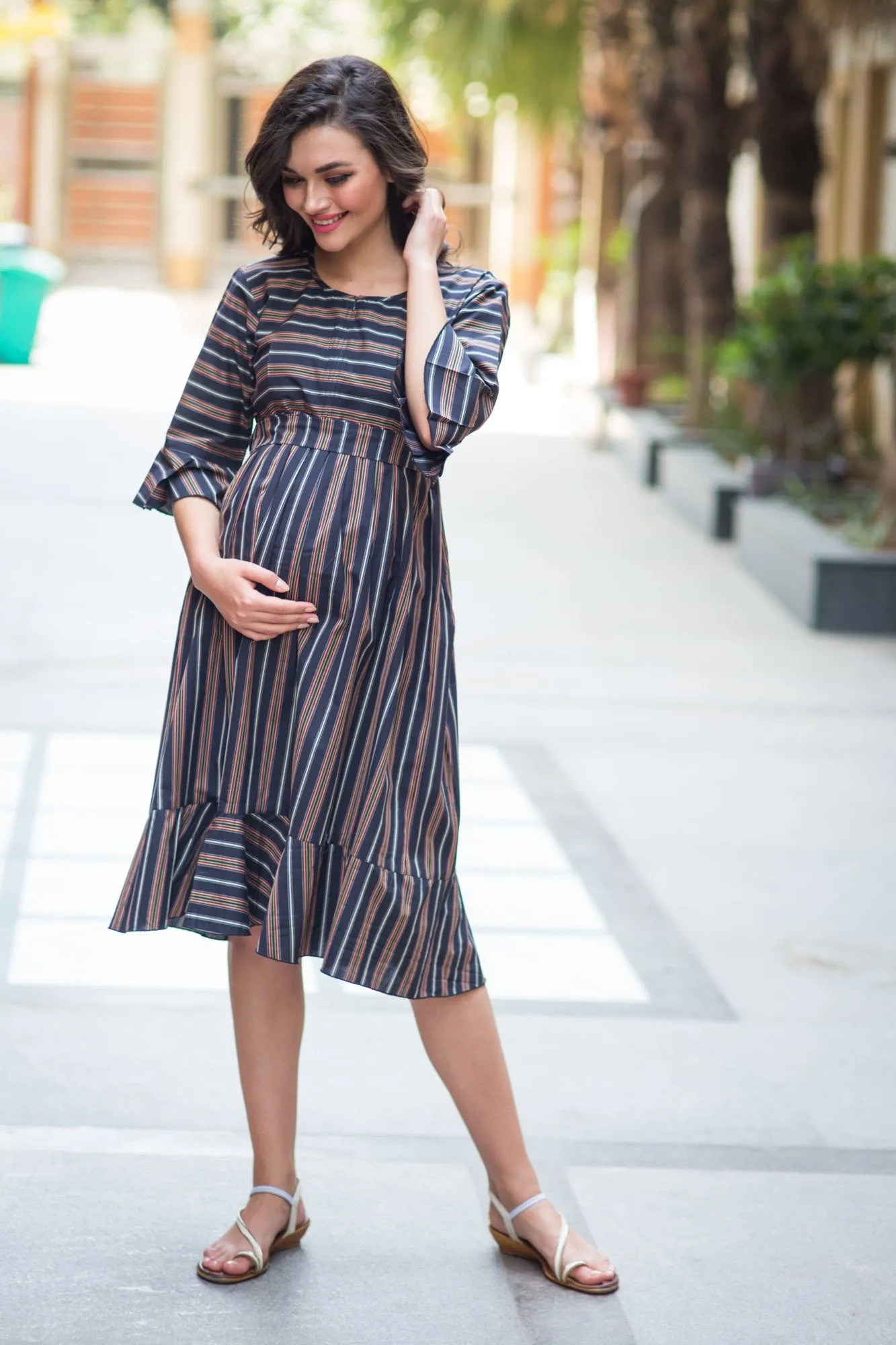 Vogue Striped Maternity & Nursing Dress