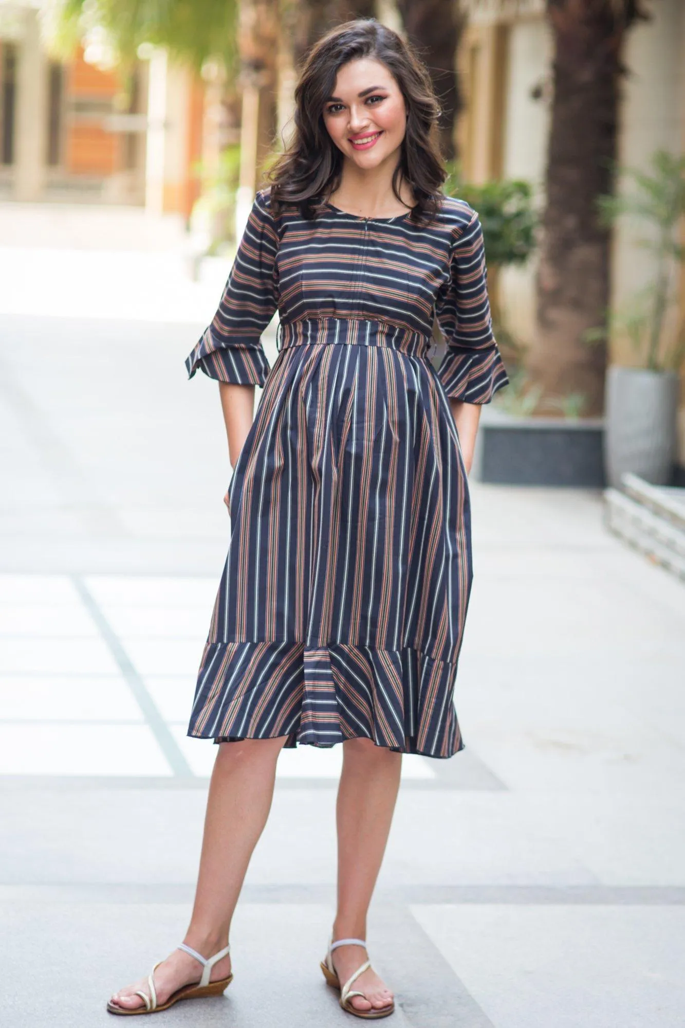 Vogue Striped Maternity & Nursing Dress