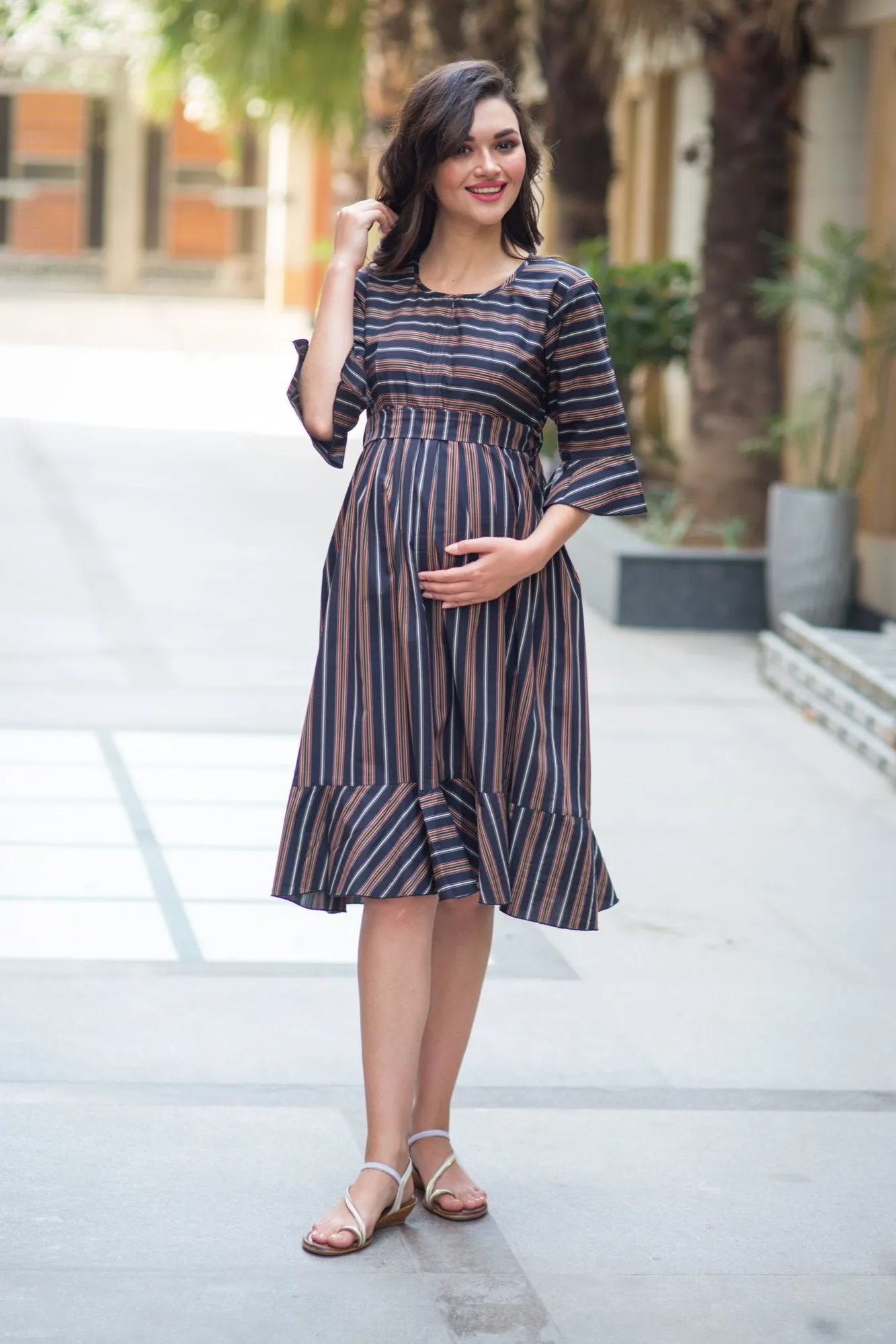 Vogue Striped Maternity & Nursing Dress