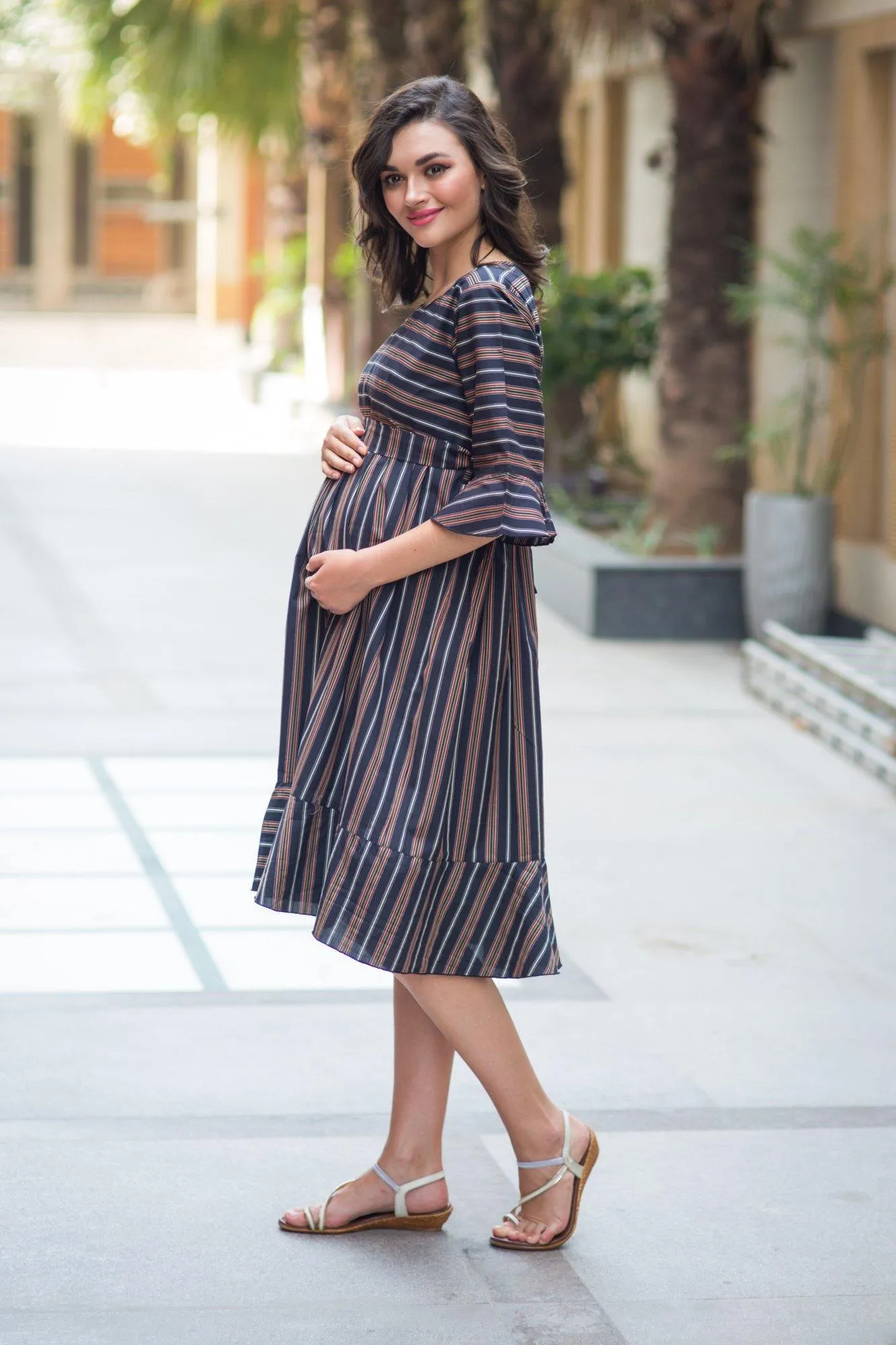 Vogue Striped Maternity & Nursing Dress