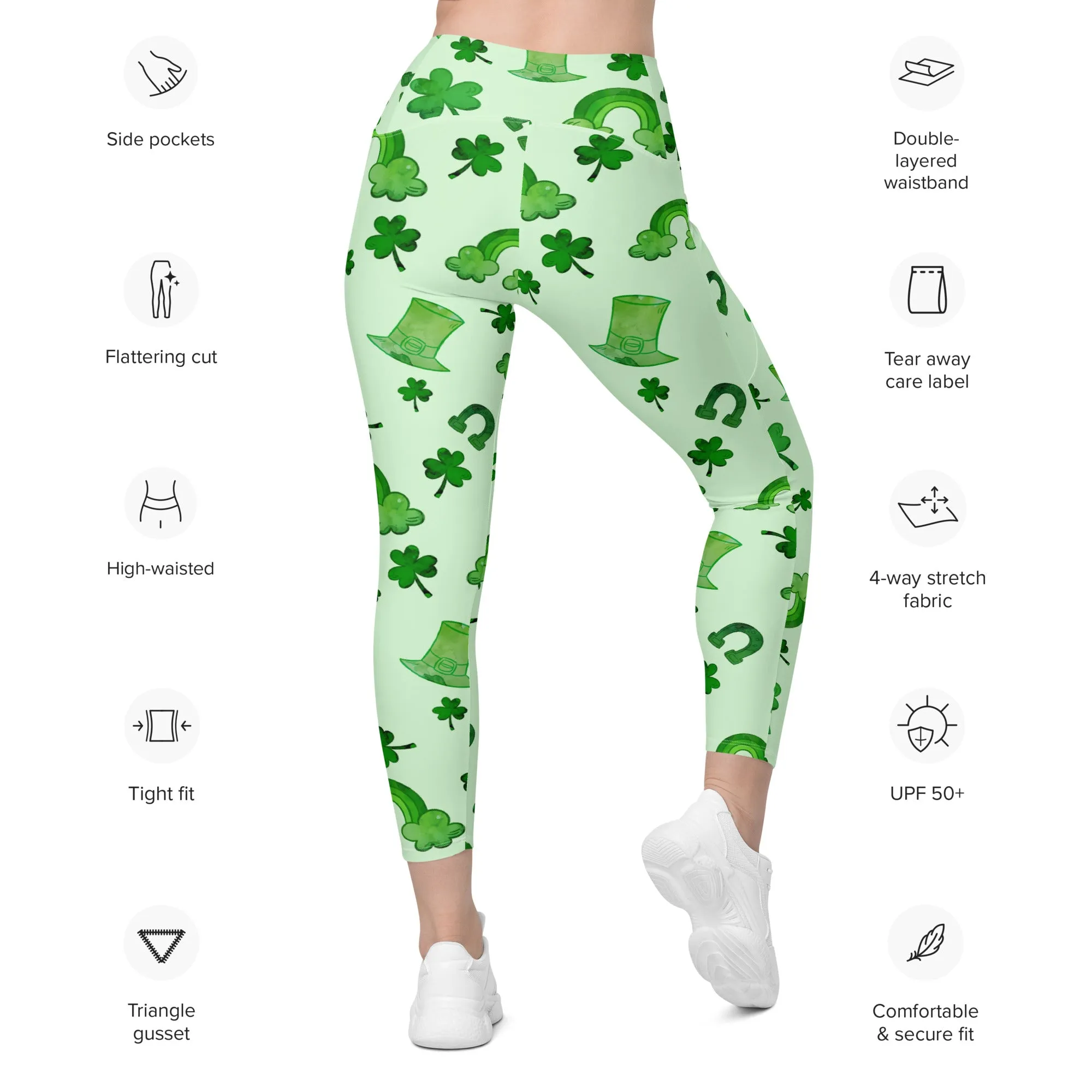 Watercolor St. Patrick's Day Leggings With Pockets