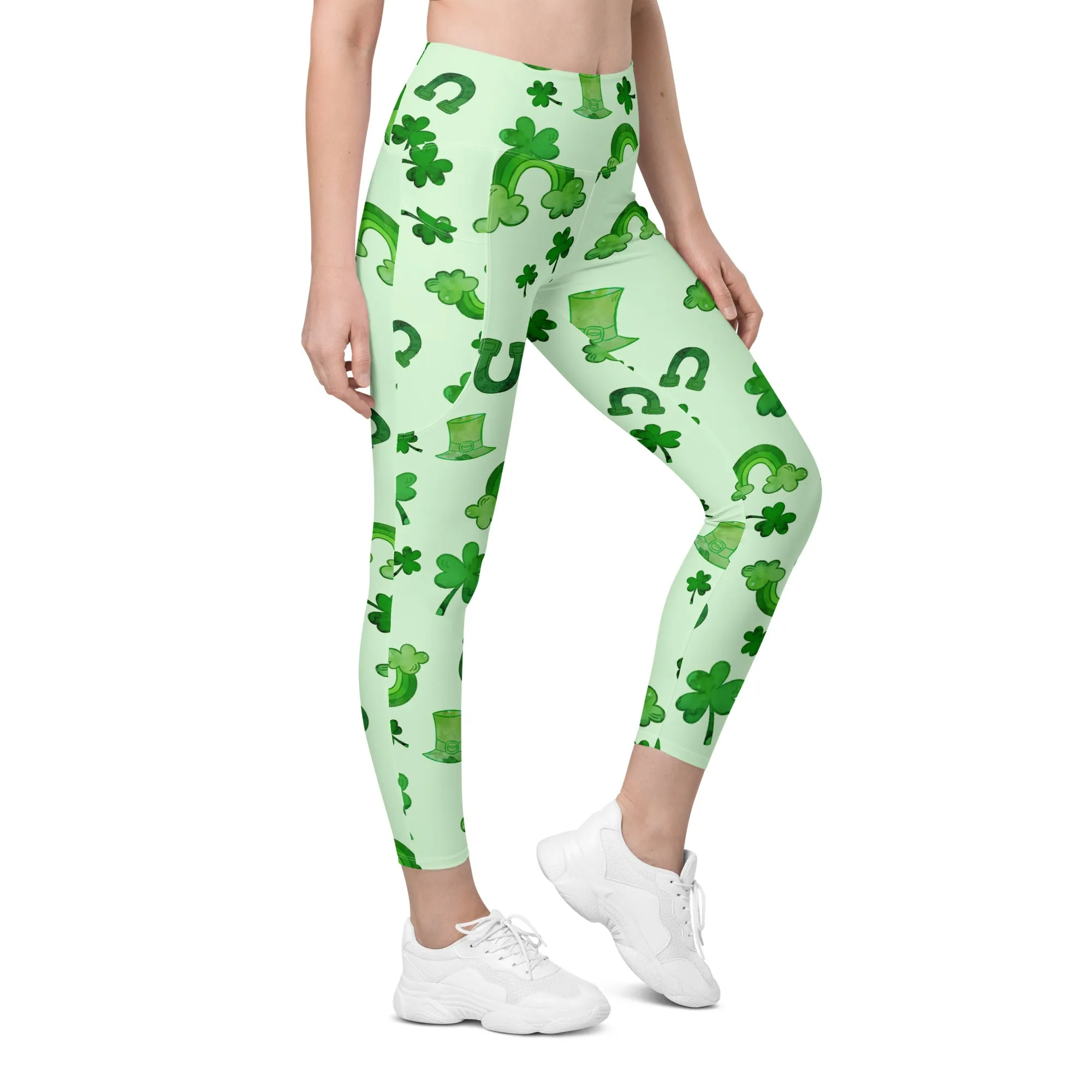 Watercolor St. Patrick's Day Leggings With Pockets