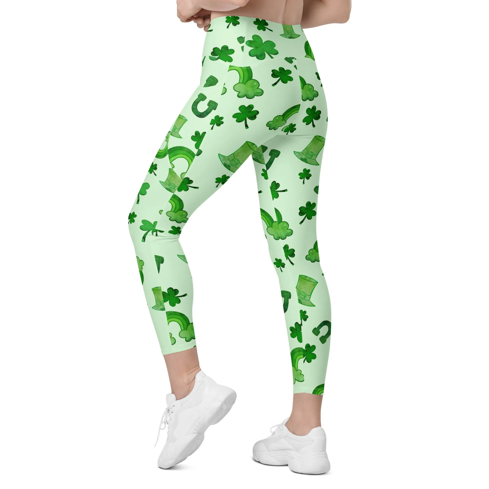 Watercolor St. Patrick's Day Leggings With Pockets