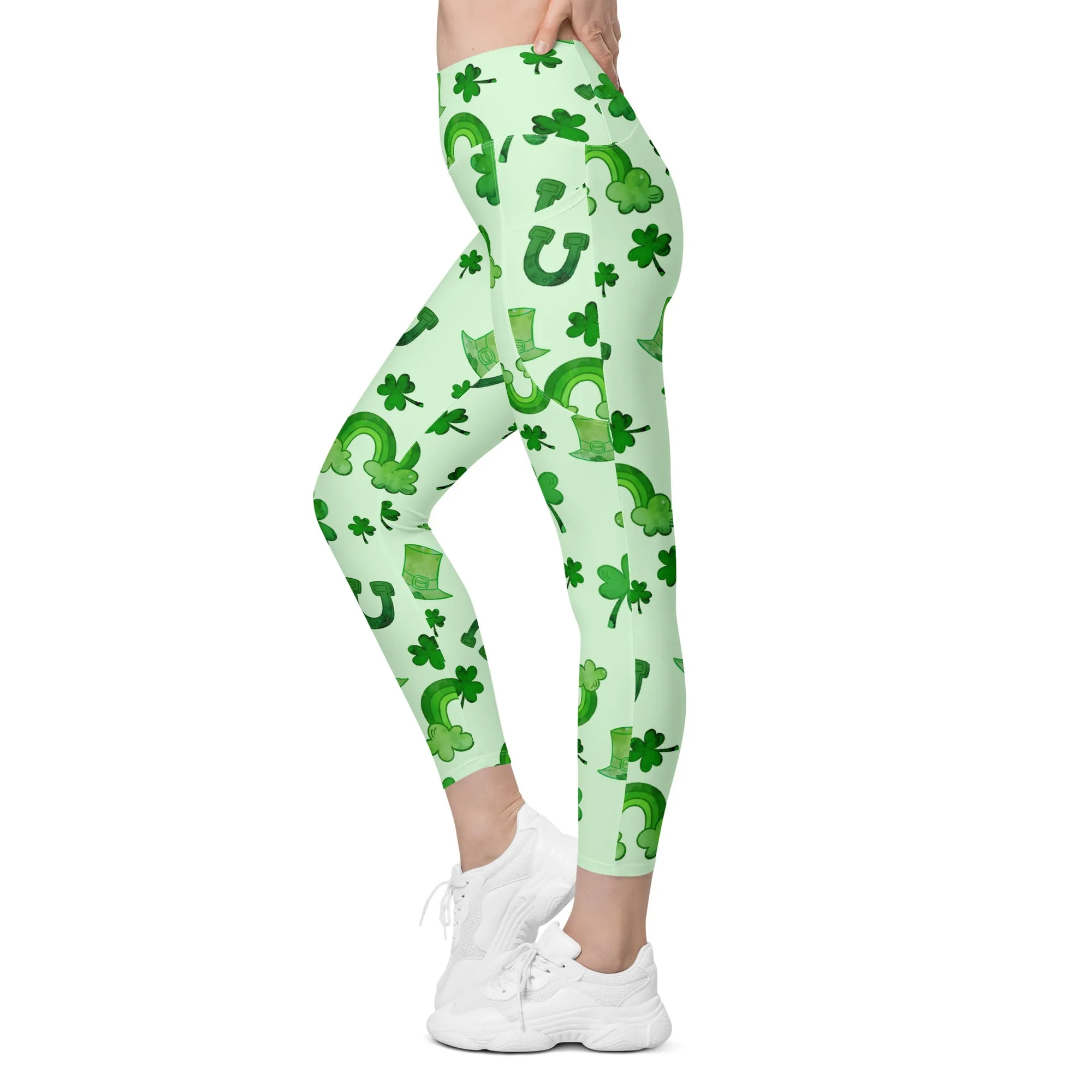 Watercolor St. Patrick's Day Leggings With Pockets