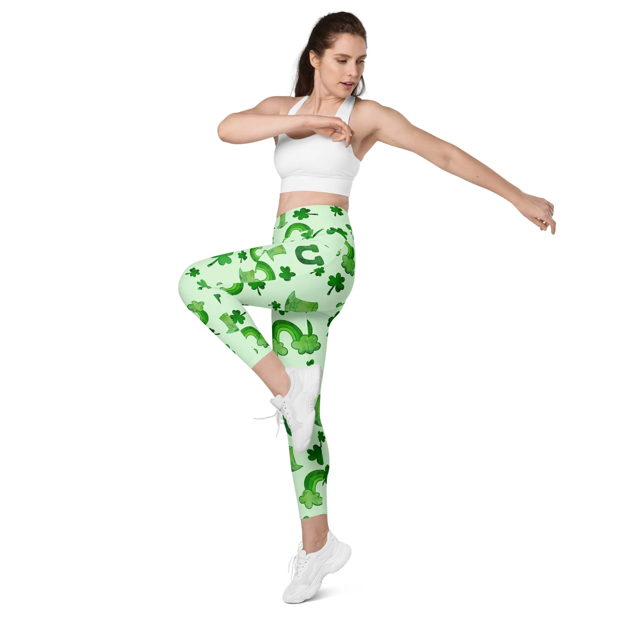 Watercolor St. Patrick's Day Leggings With Pockets