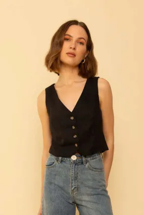 Whimsy + Row Bowie Linen Cropped Vest - Black