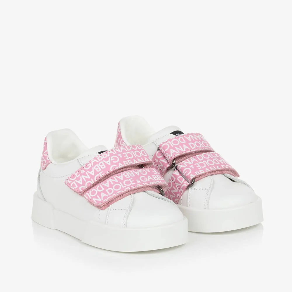 White & Pink Leather Baby Trainers