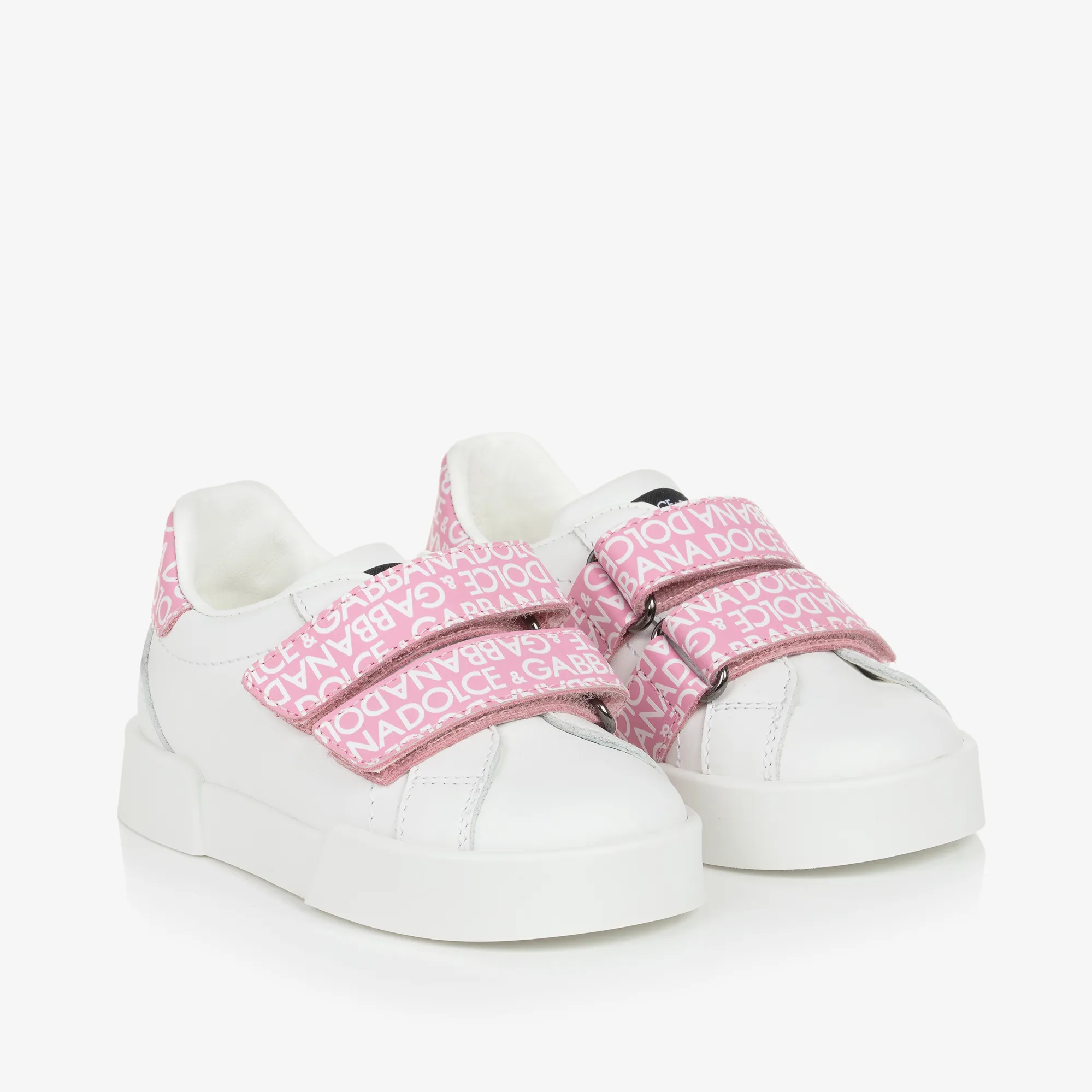 White & Pink Leather Baby Trainers