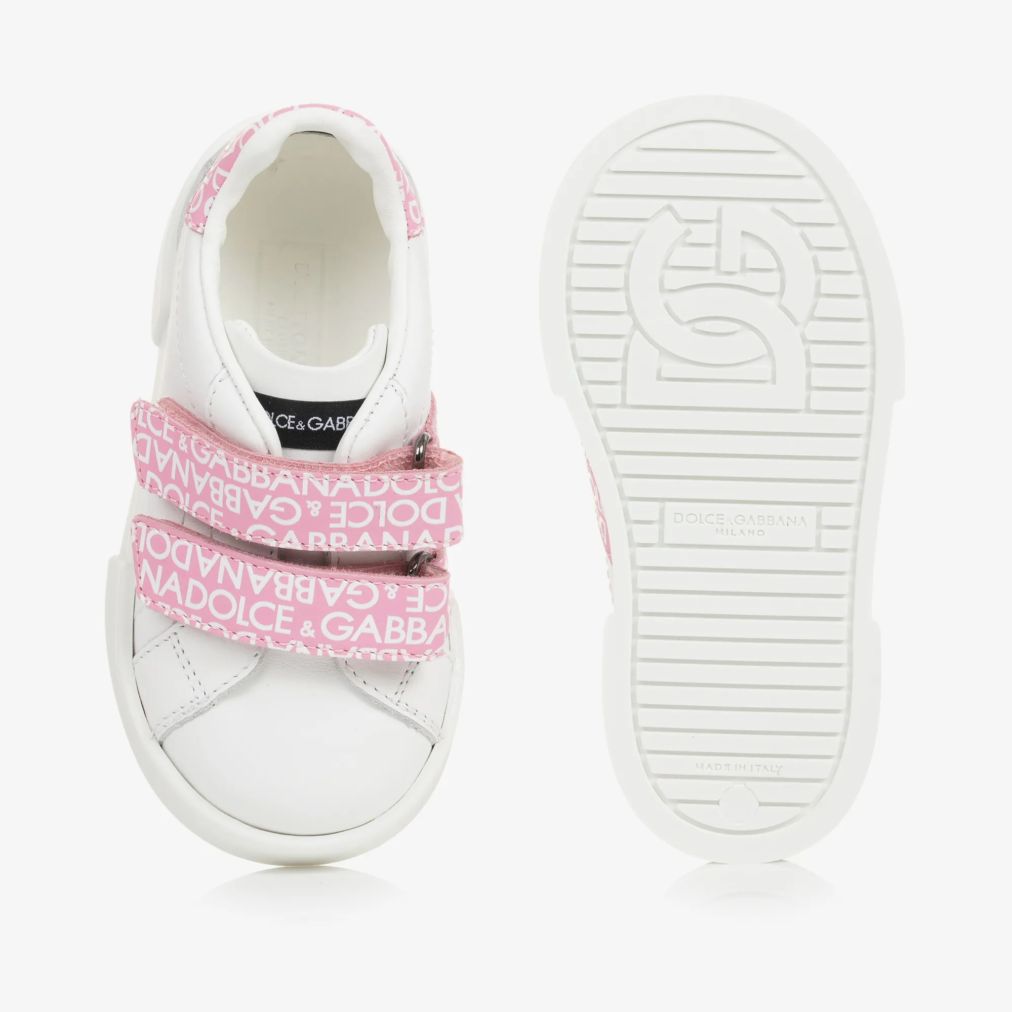 White & Pink Leather Baby Trainers