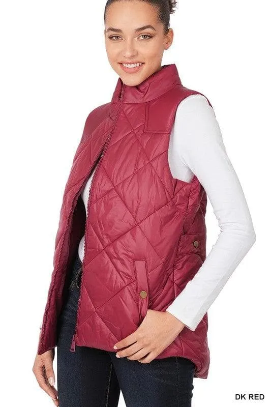 ZENANA Diamond Quilted Zip Front Vest