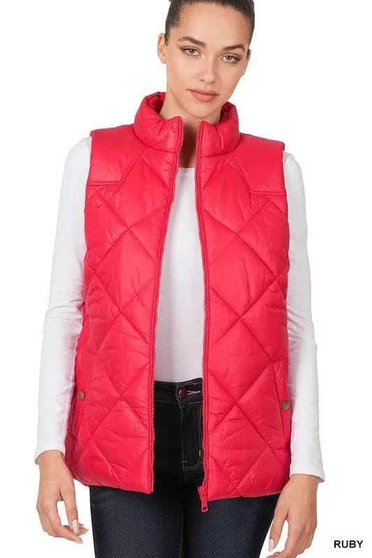 ZENANA Diamond Quilted Zip Front Vest