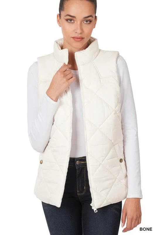 ZENANA Diamond Quilted Zip Front Vest