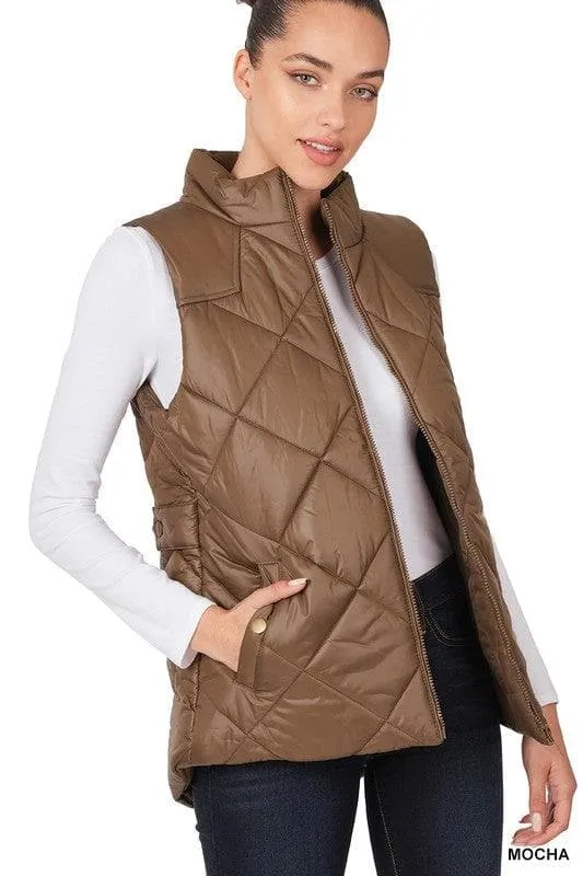 ZENANA Diamond Quilted Zip Front Vest