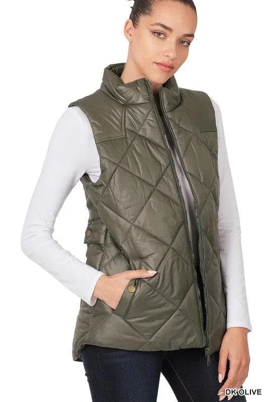 ZENANA Diamond Quilted Zip Front Vest