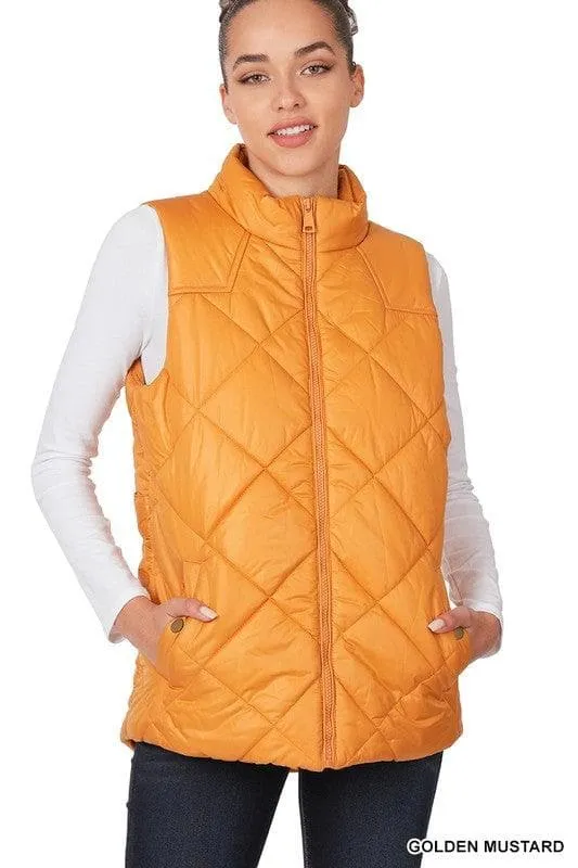 ZENANA Diamond Quilted Zip Front Vest